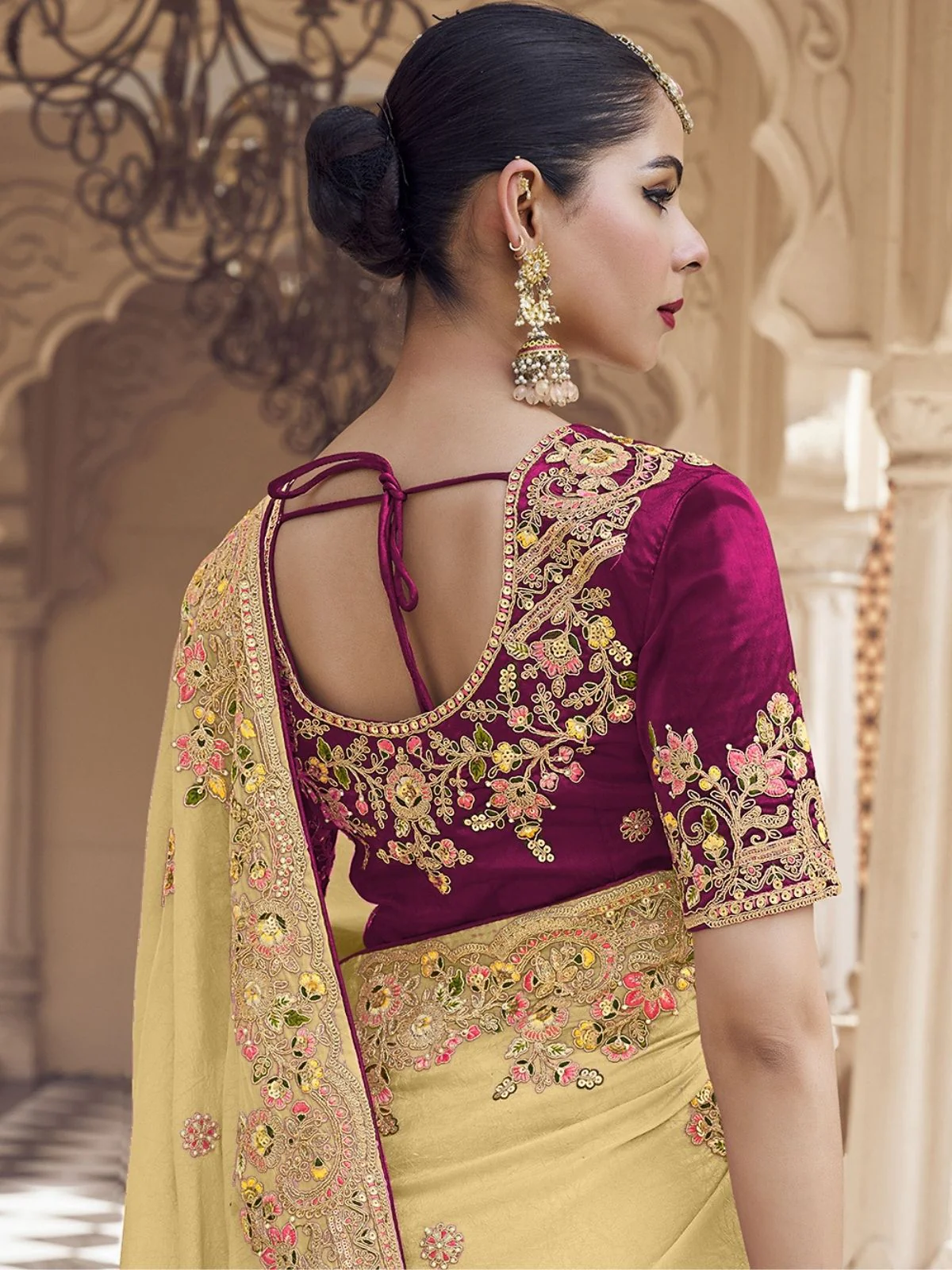 Odette Yellow Georgette Embroidered Elegant Saree For Women - Image 2