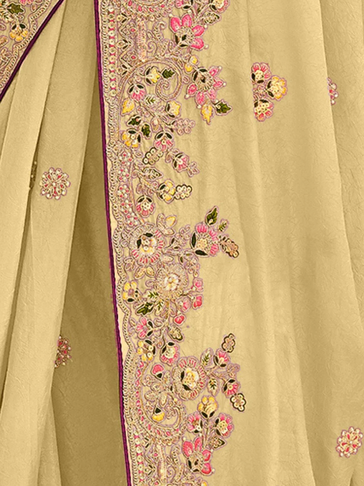 Odette Yellow Georgette Embroidered Elegant Saree For Women - Image 4