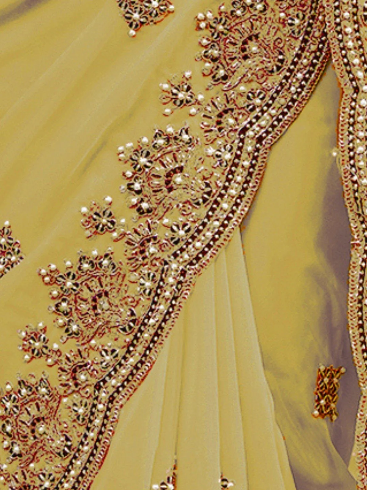 Odette Yellow Georgette Embroidered Elegant Saree For Women - Image 4
