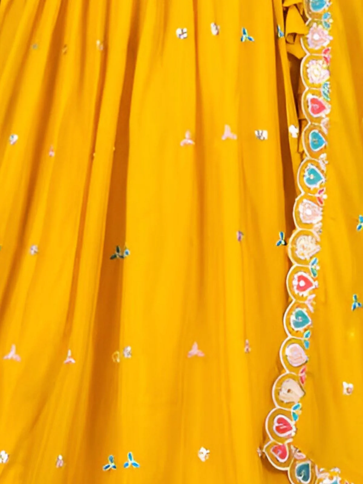 Odette Yellow Georgette Embroidered Semi-Stitched lehenga For Women - Image 6