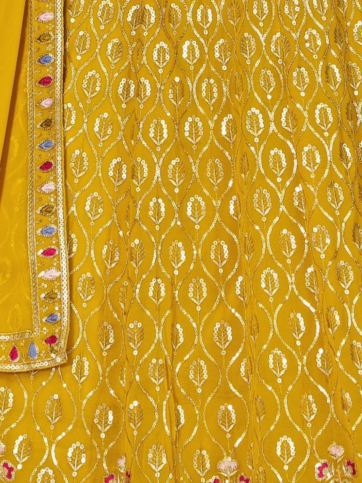 Odette Yellow Georgette Embroidered Semi-Stitched lehenga For Women - Image 5
