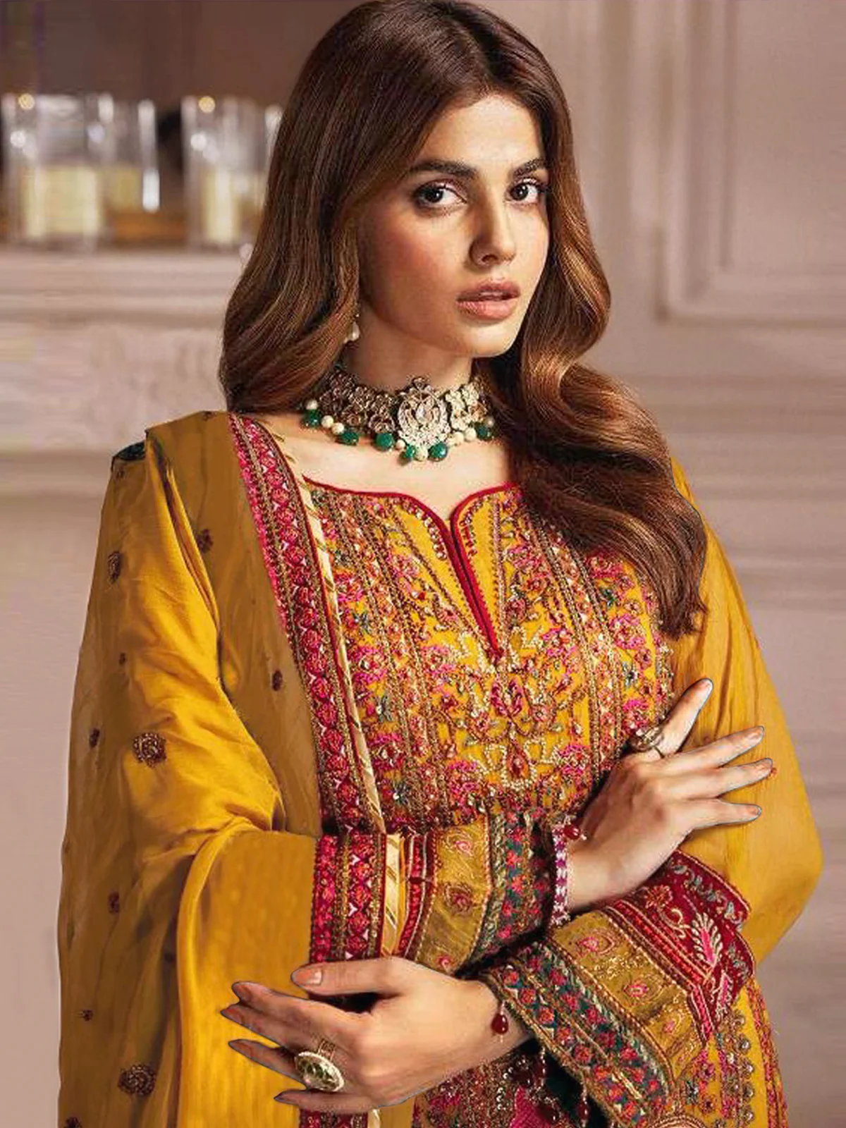 Odette Yellow Georgette Embroidered Semi Stitched Salwar Suit For Women - Image 2