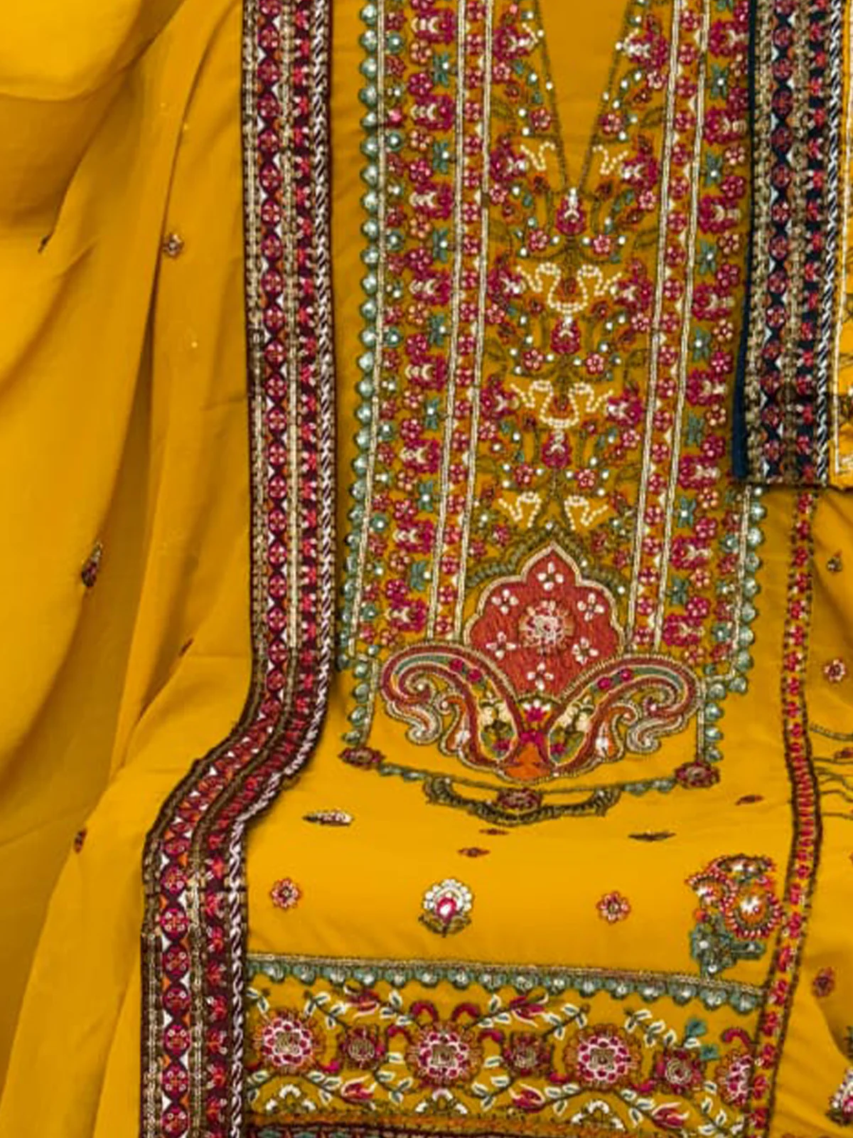Odette Yellow Georgette Embroidered Semi Stitched Salwar Suit For Women - Image 3