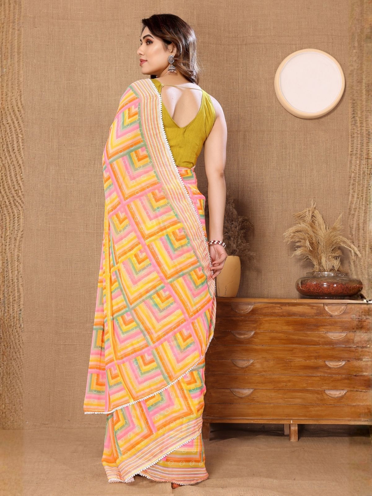 Odette Yellow Georgette Printed Saree For Women - Image 3