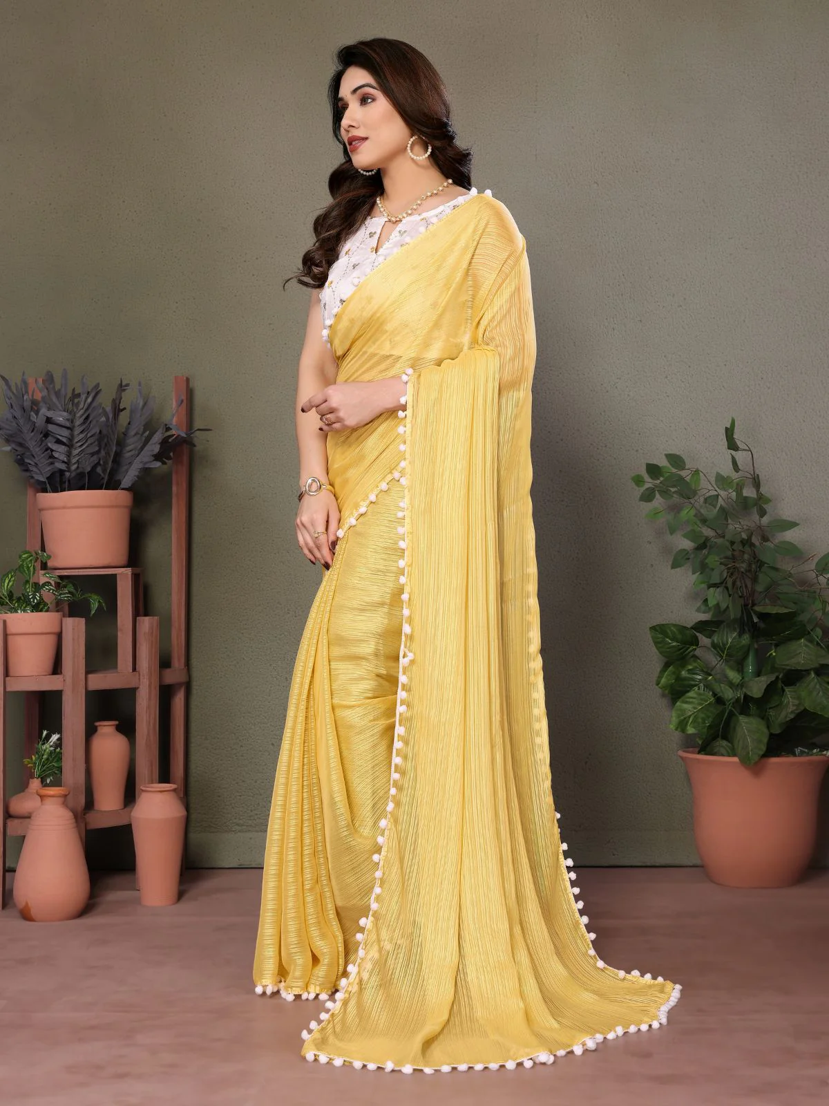 Odette Yellow Georgette Printed Saree For Women - Image 2