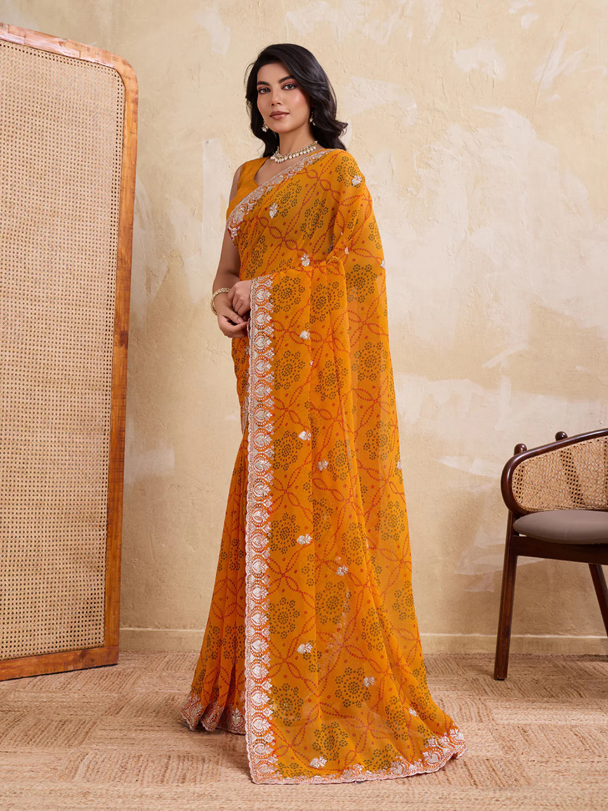 Odette Yellow Georgette Printed Saree For Women - Image 2