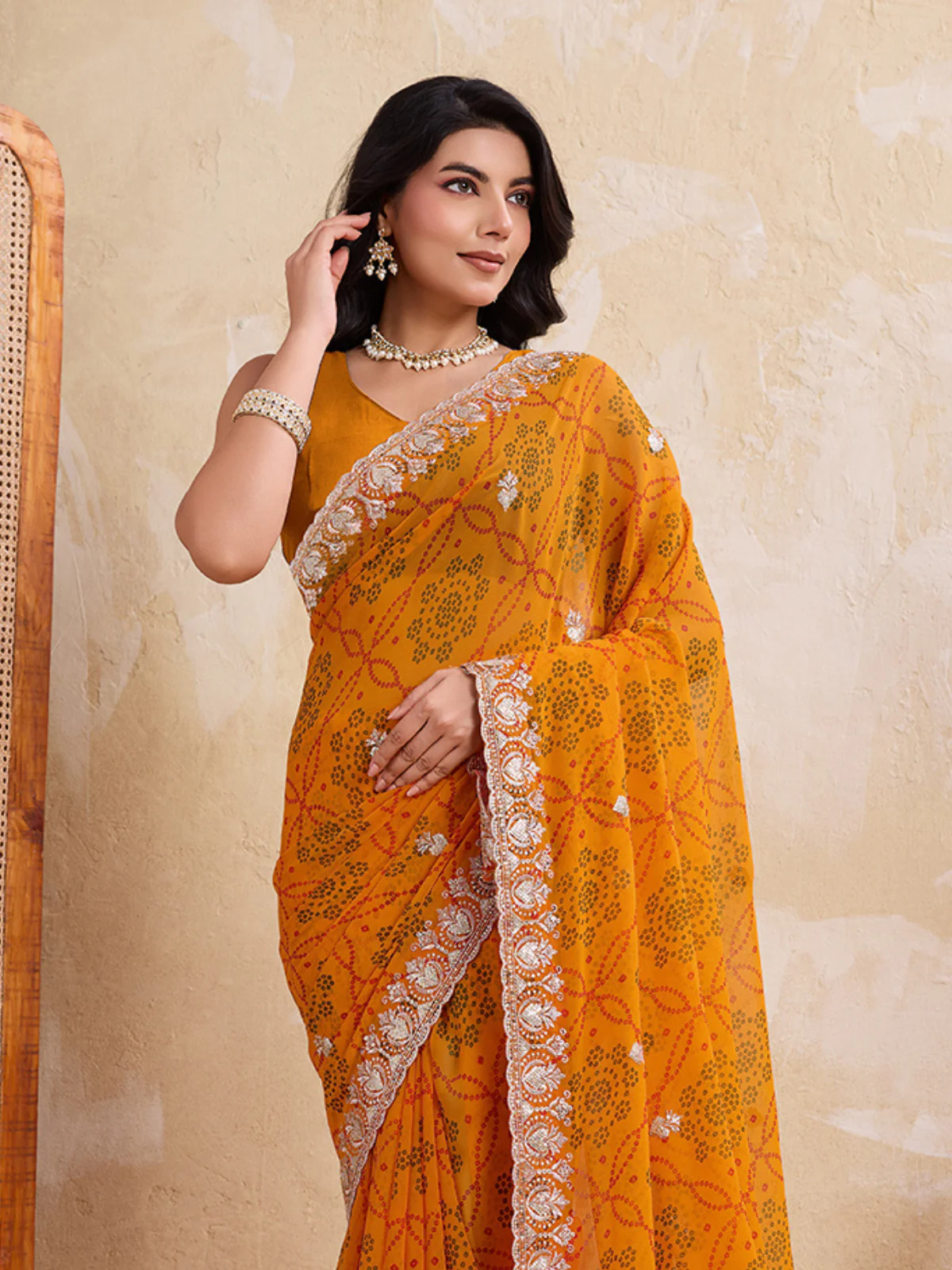 Odette Yellow Georgette Printed Saree For Women - Image 4