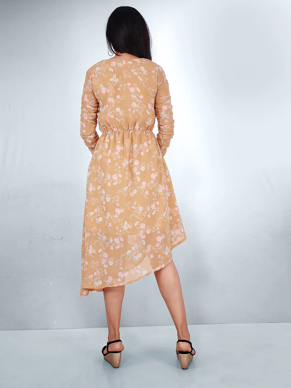 Odette Yellow Georgette Printed Stitched Dress For Women - Image 5