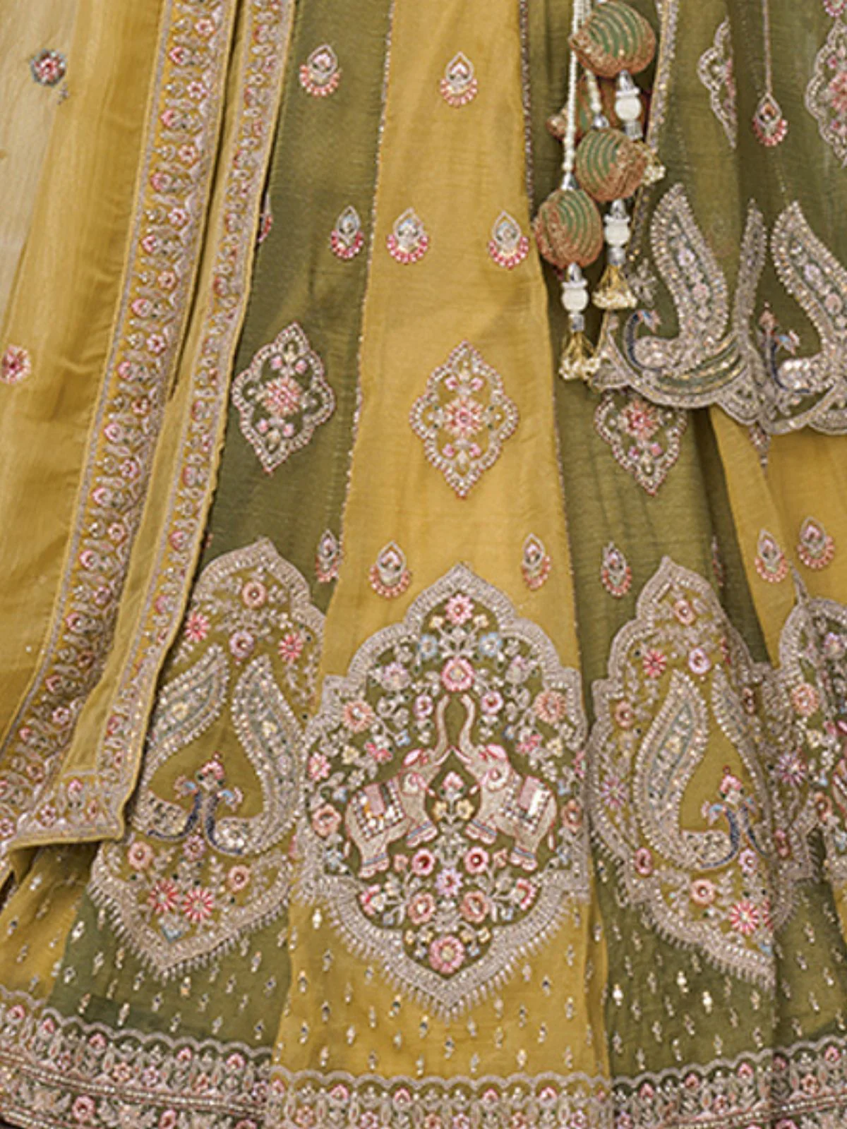 Odette Yellow Georgette Tissue Embroidered Semi-Stitched Lehenga For Women - Image 5