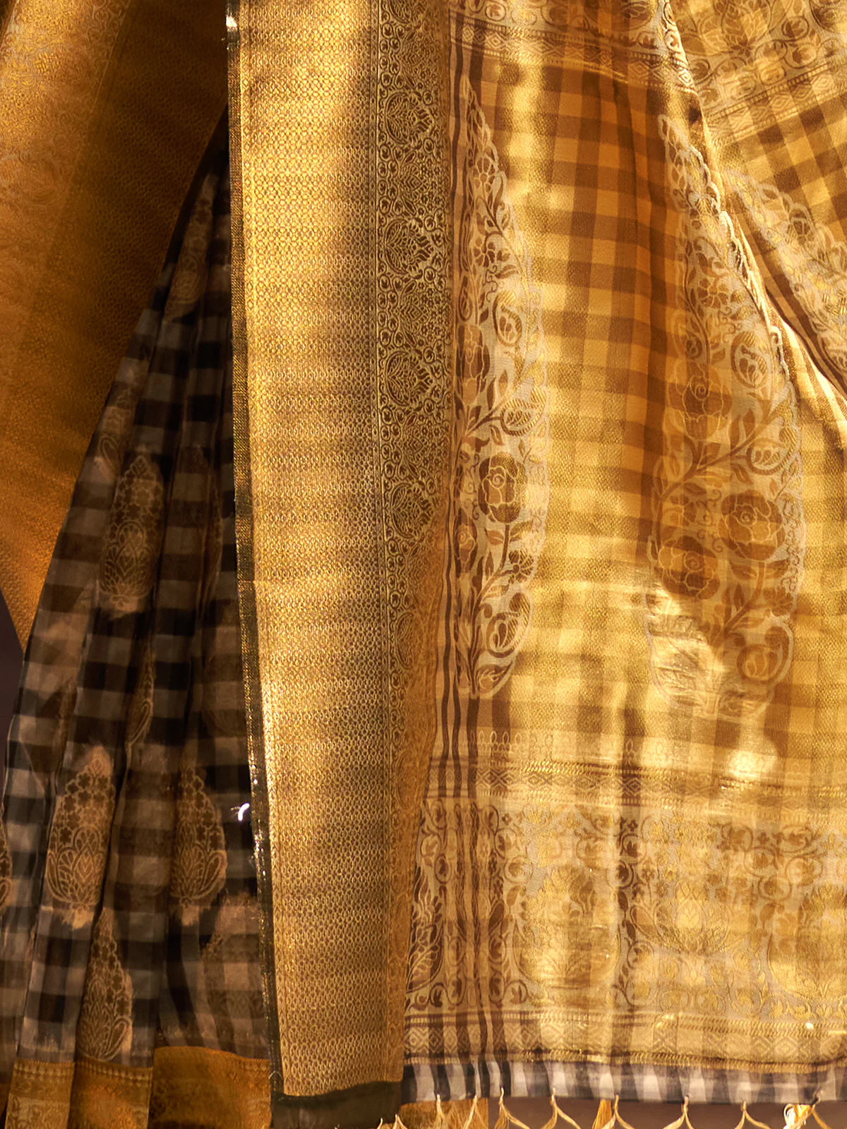 Odette Yellow Handloom Woven Silk Blend Saree For Women - Image 5