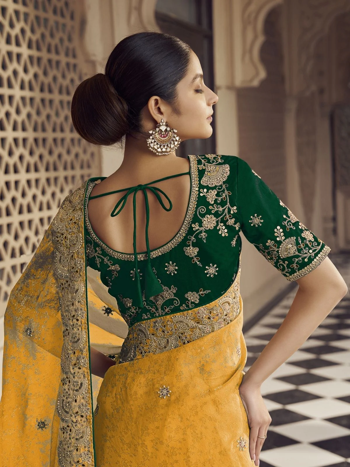 Odette Yellow Jacquard Embroidered Elegant Saree For Women - Image 3