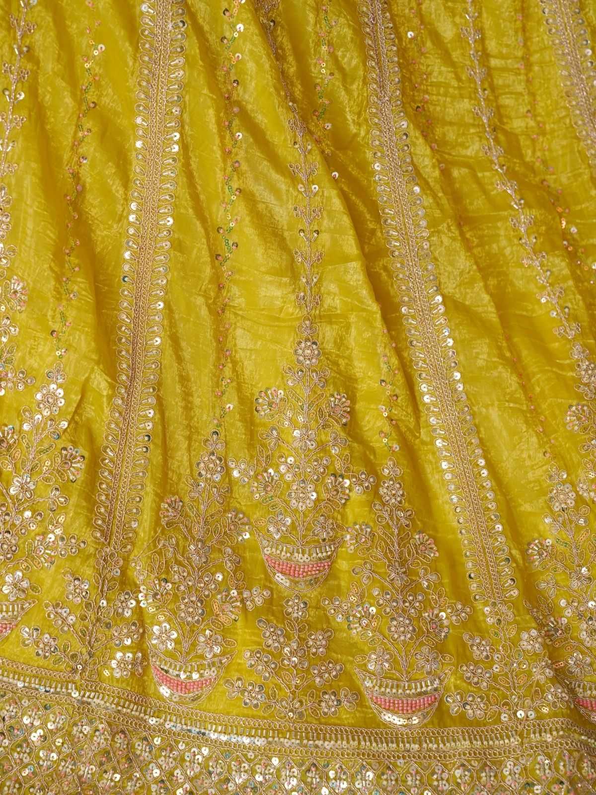 Odette Yellow Jimmy Choo Embroidered Semi-Stitched Lehenga For Women - Image 5