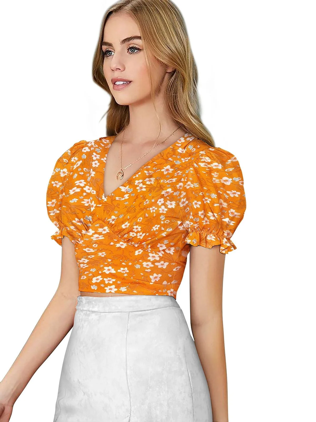 Odette Yellow Knit Printed Top For Women - Image 3