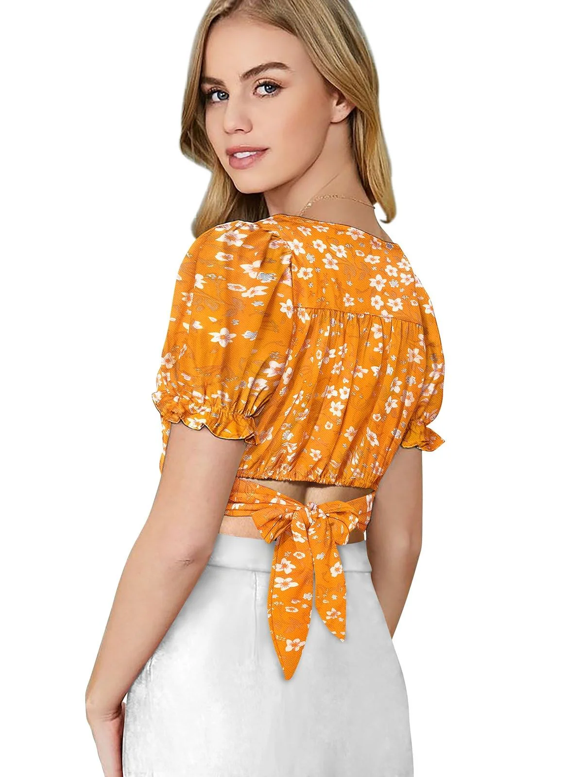 Odette Yellow Knit Printed Top For Women - Image 4