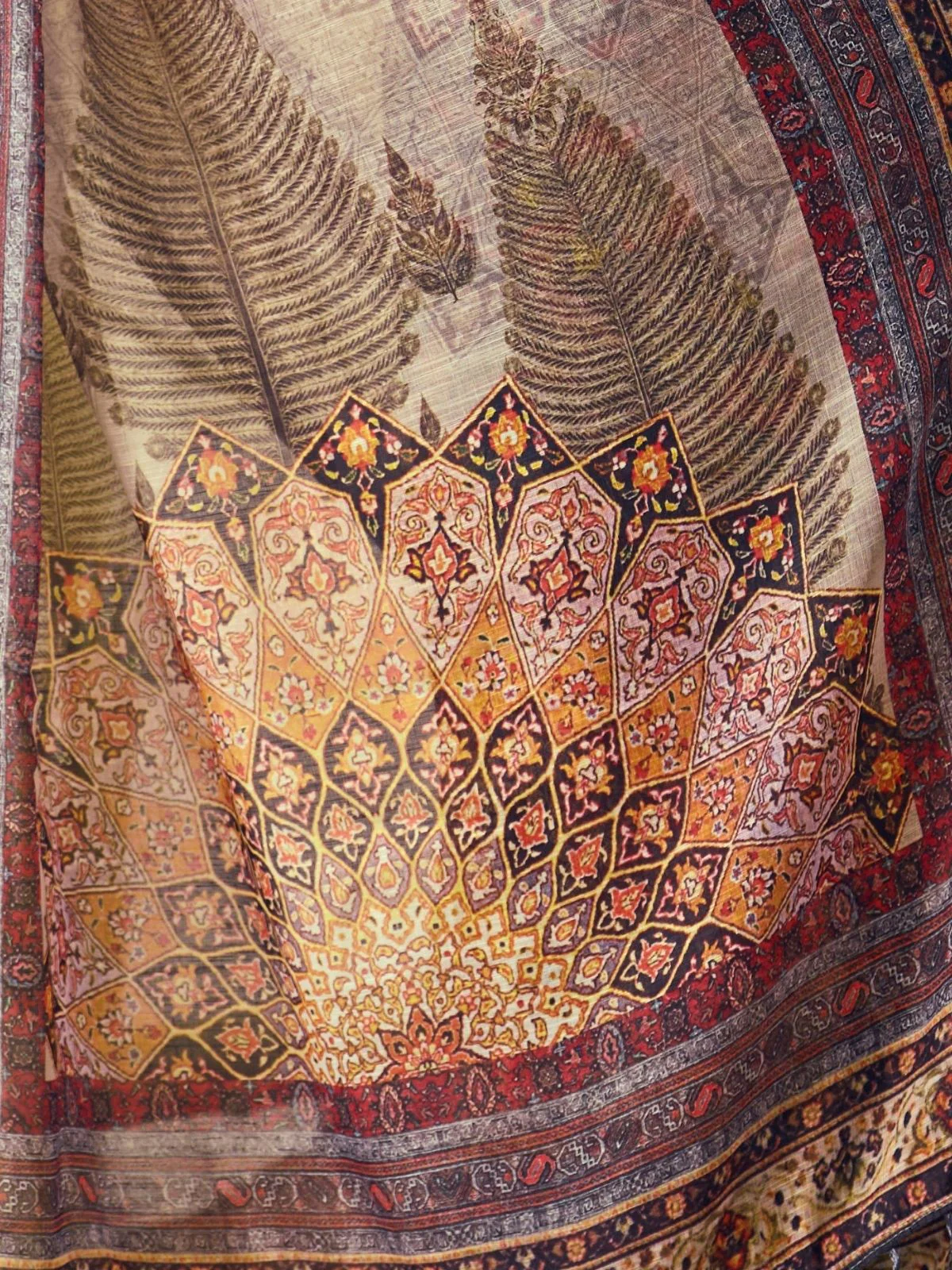 Odette Yellow Linen Cotton Printed Saree For Women - Image 5