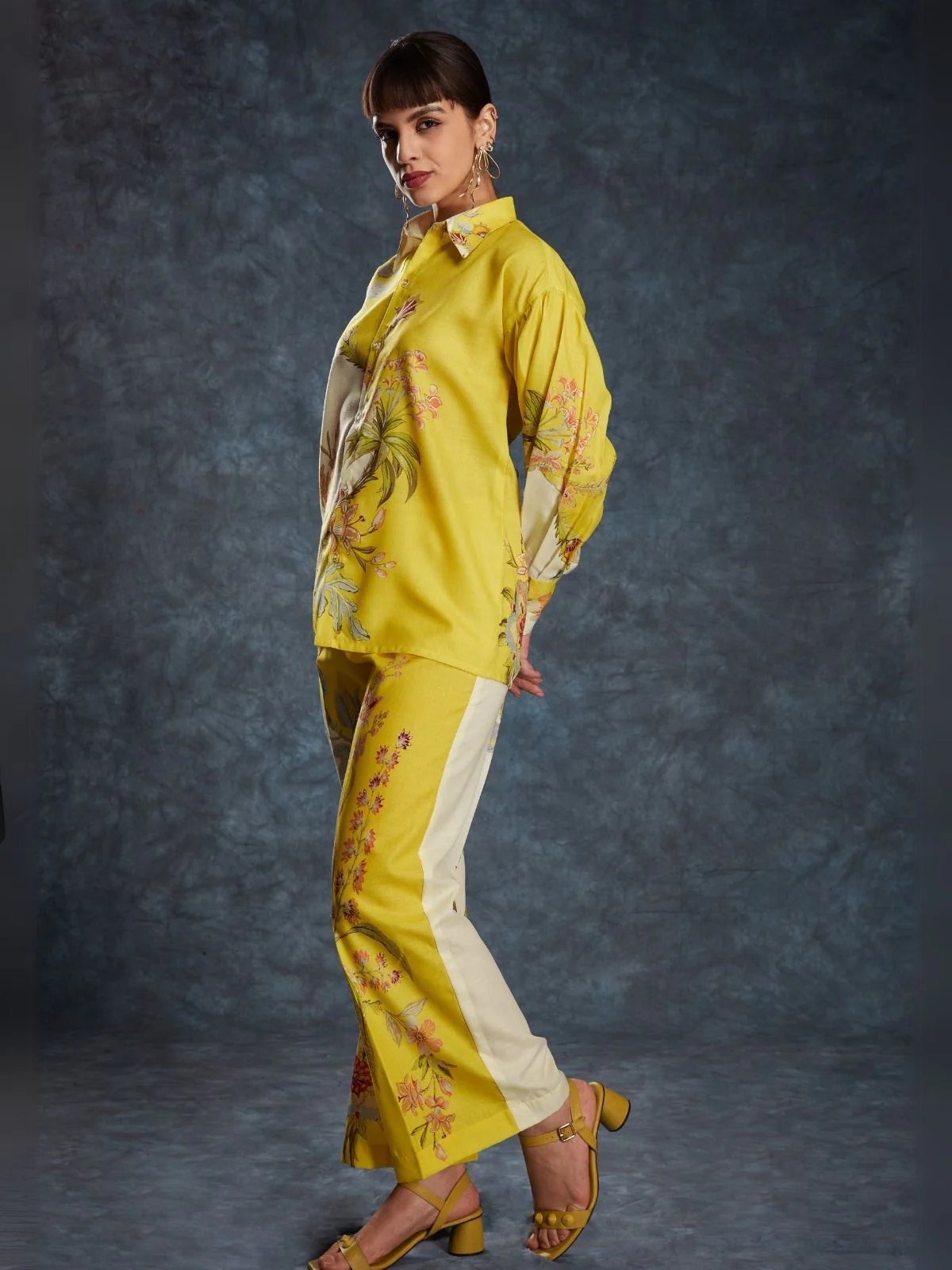 Odette Yellow Linen Printed Stitched Co-Ord Set For Women - Image 4