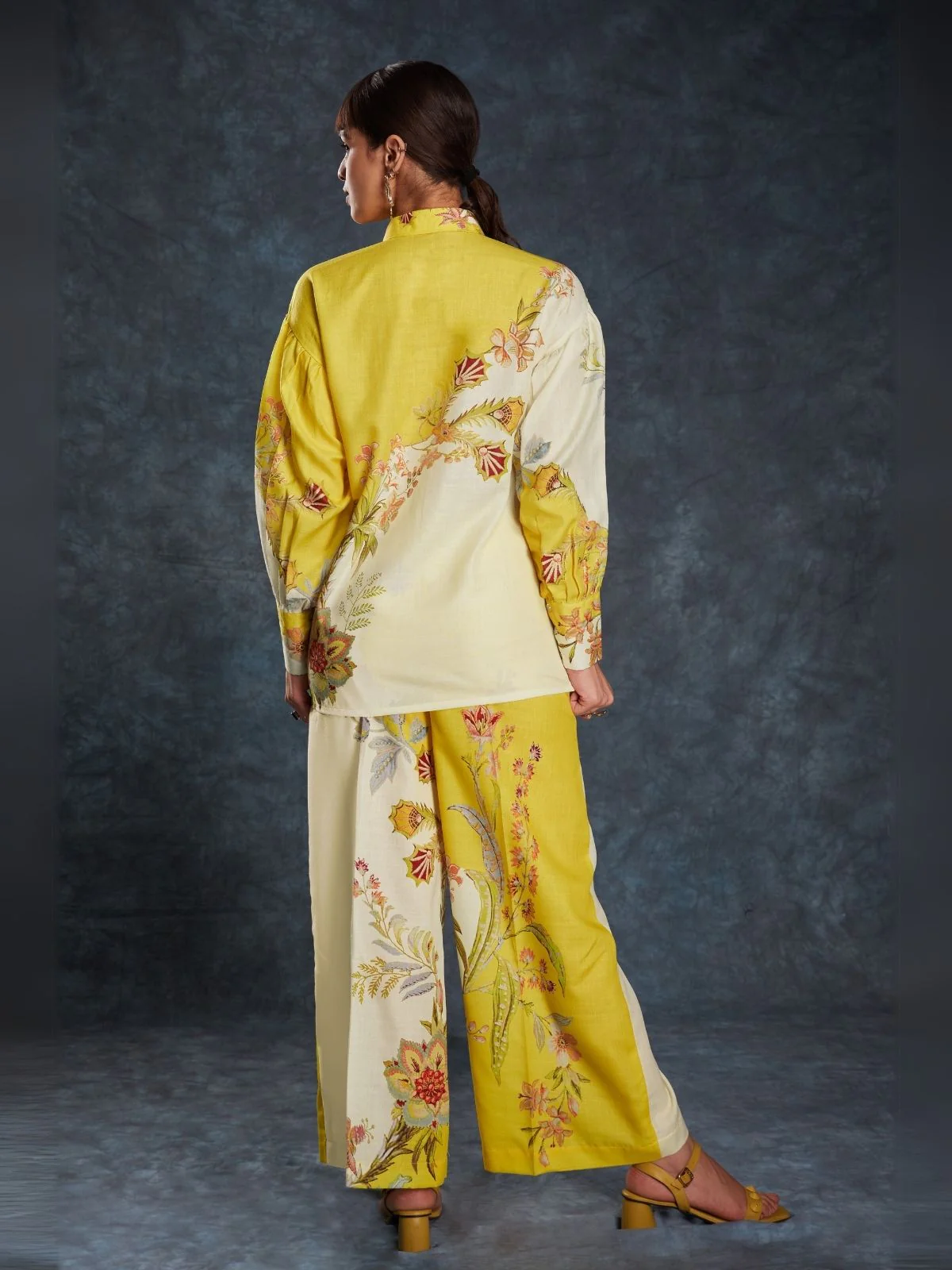 Odette Yellow Linen Printed Stitched Co-Ord Set For Women - Image 5