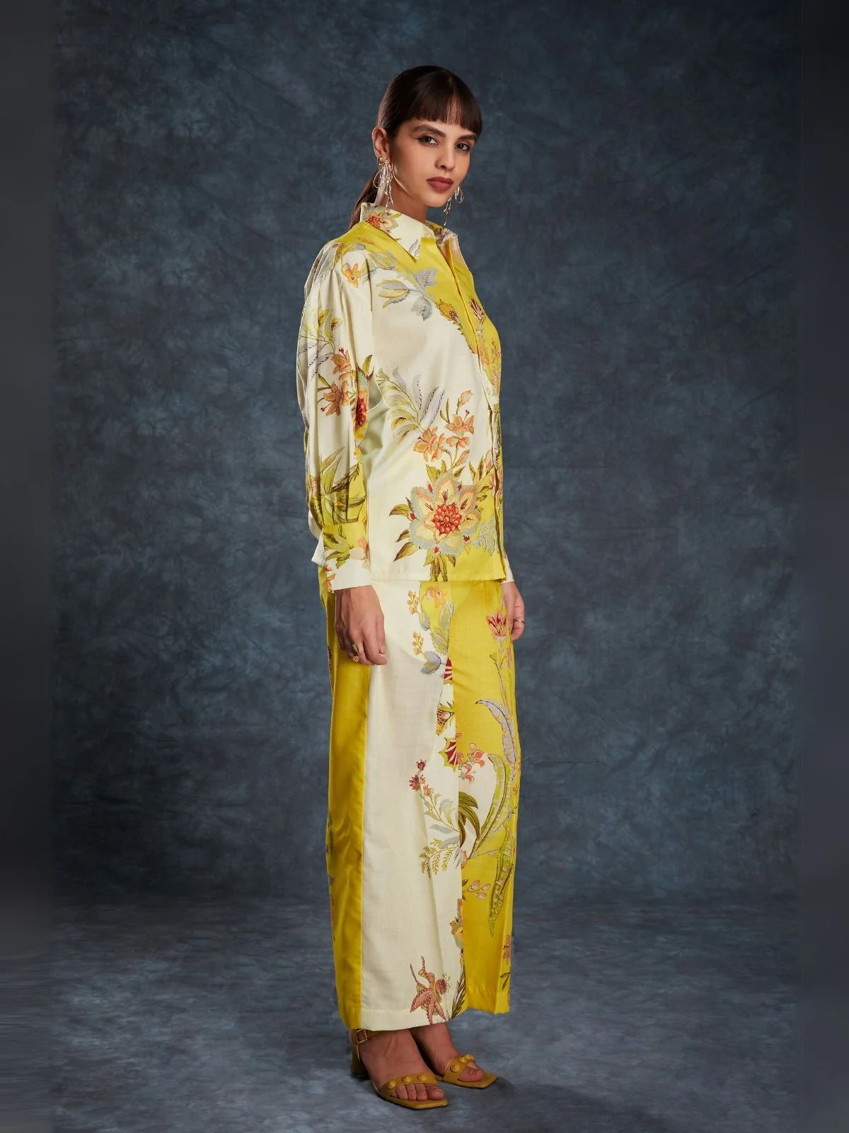 Odette Yellow Linen Printed Stitched Co-Ord Set For Women - Image 6