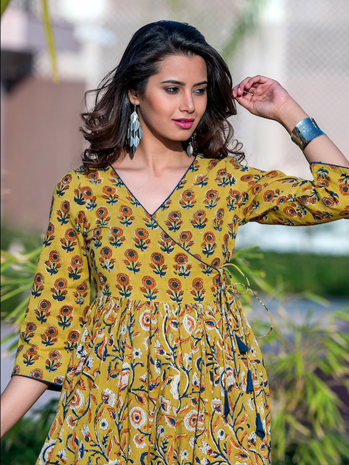 Odette Yellow Muslin Printed Stitched Gown for Women - Image 3