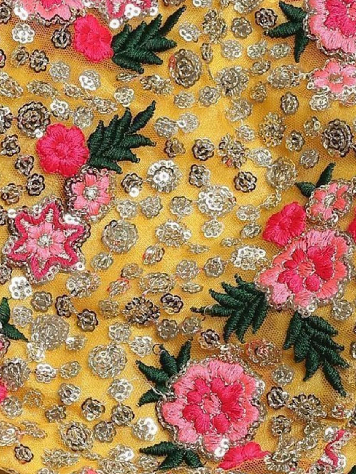 Odette Yellow Net Embroidered Semi-Stitched lehenga For Women - Image 6
