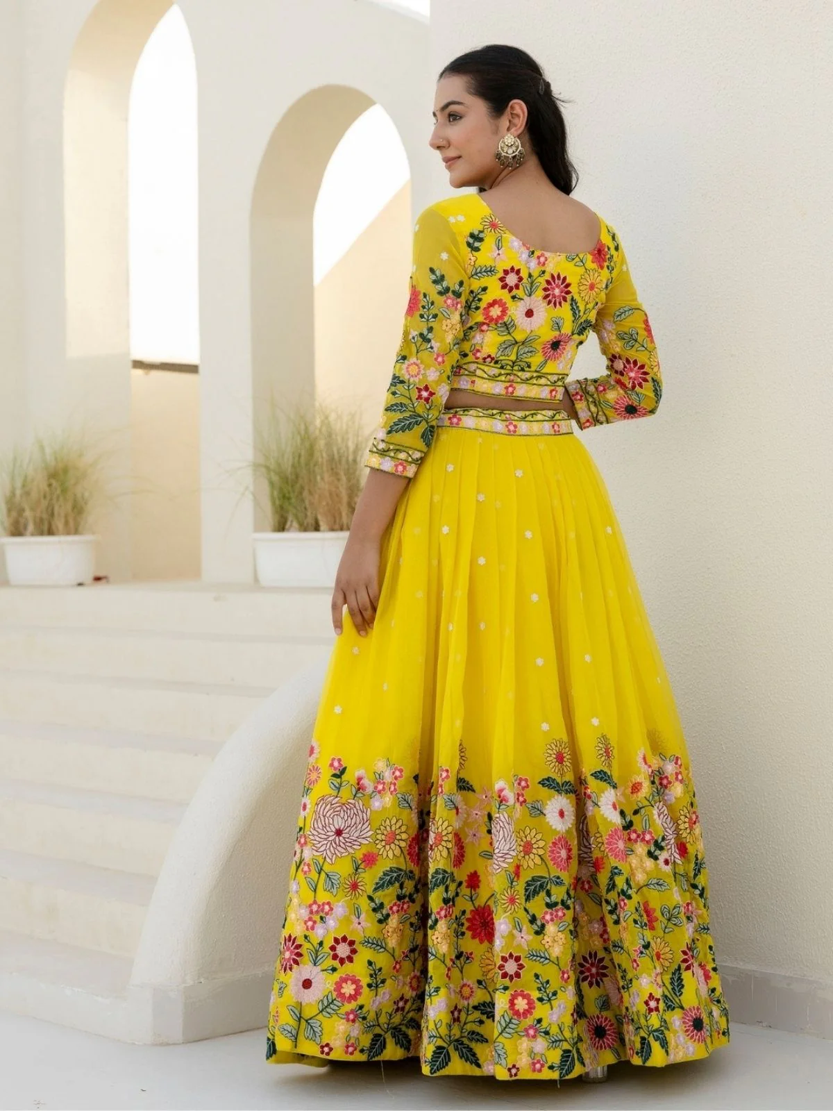 Odette Yellow Organza Embroidered Lehenga For Women - Image 3