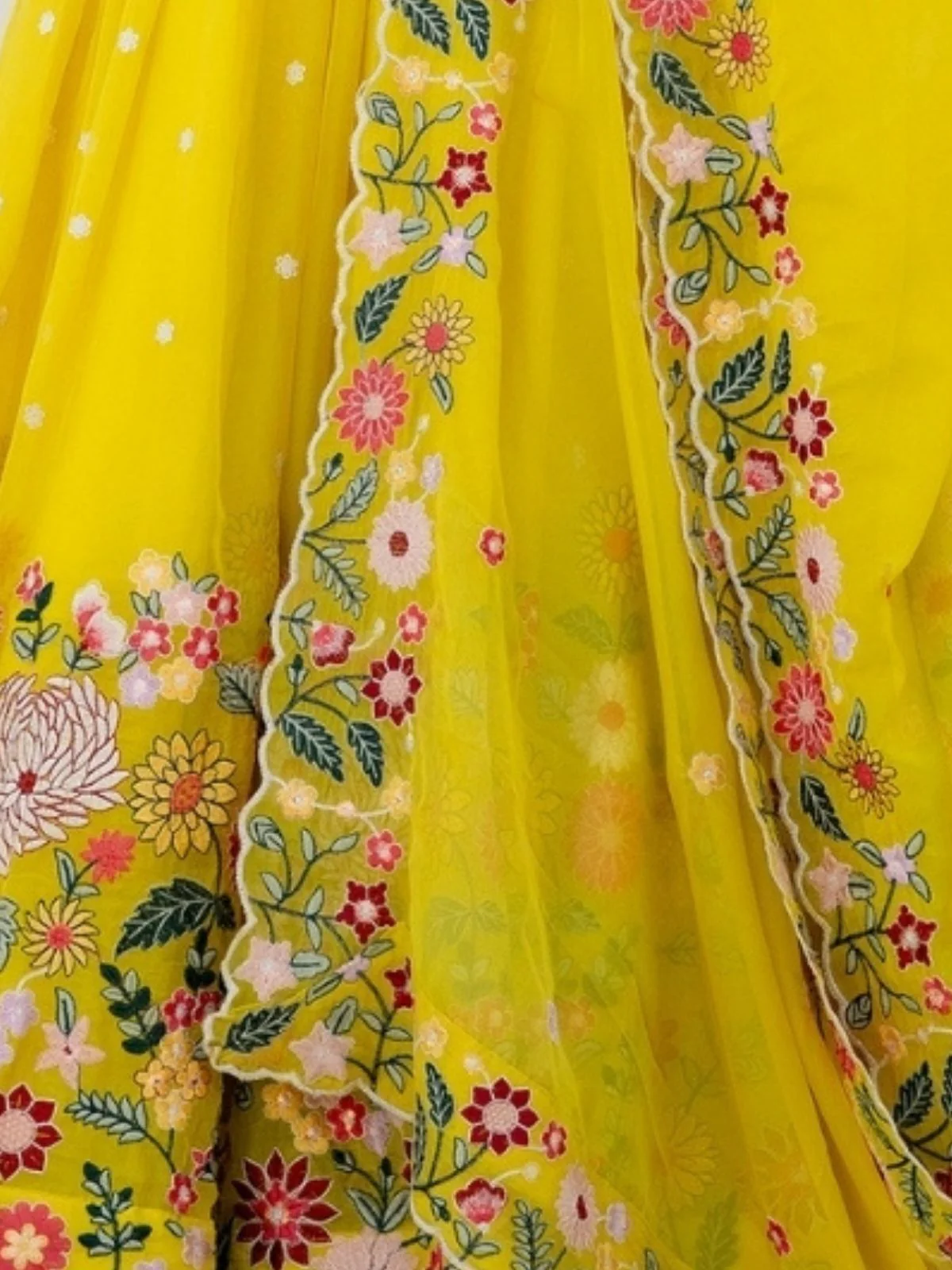 Odette Yellow Organza Embroidered Lehenga For Women - Image 5