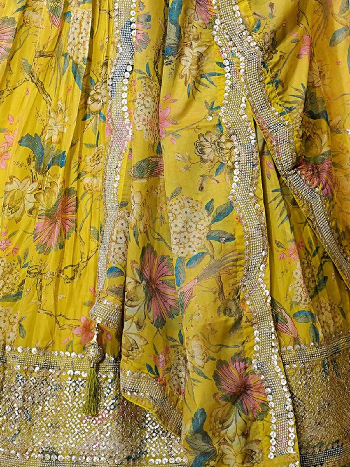 Odette Yellow Organza Printed Stitched Lehenga For Women - Image 6