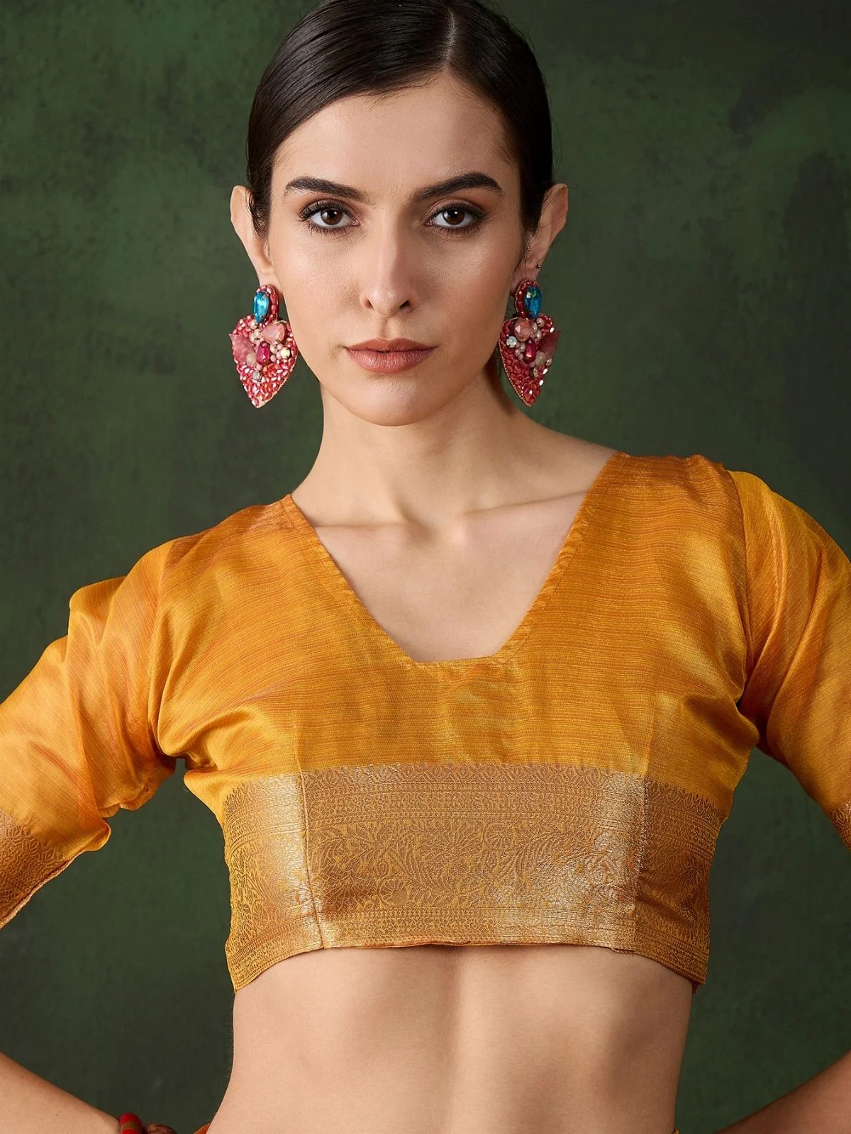 Odette Yellow Organza Woven Saree With Unstitched Blouse For Women - Image 5