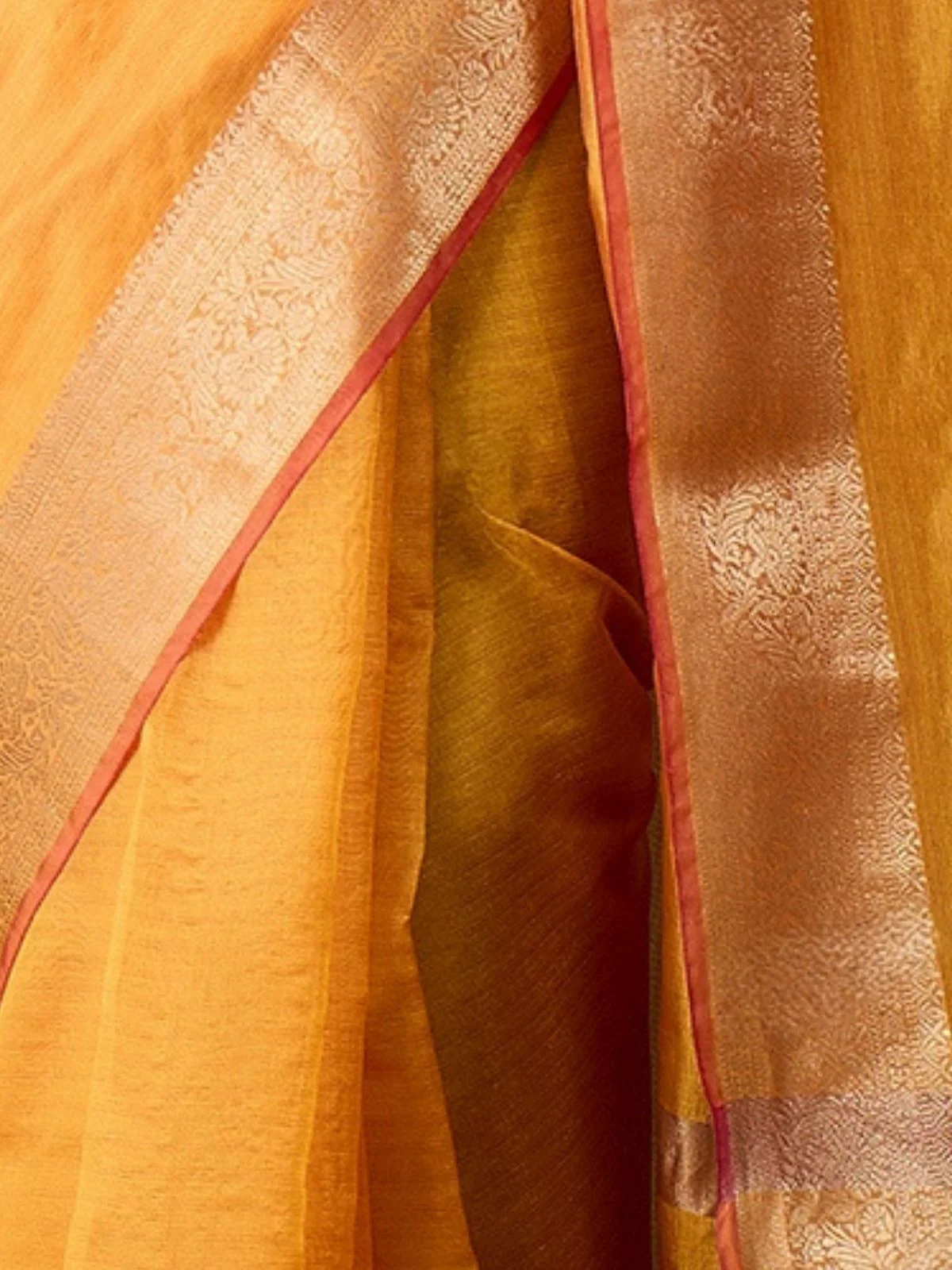Odette Yellow Organza Woven Saree With Unstitched Blouse For Women - Image 6