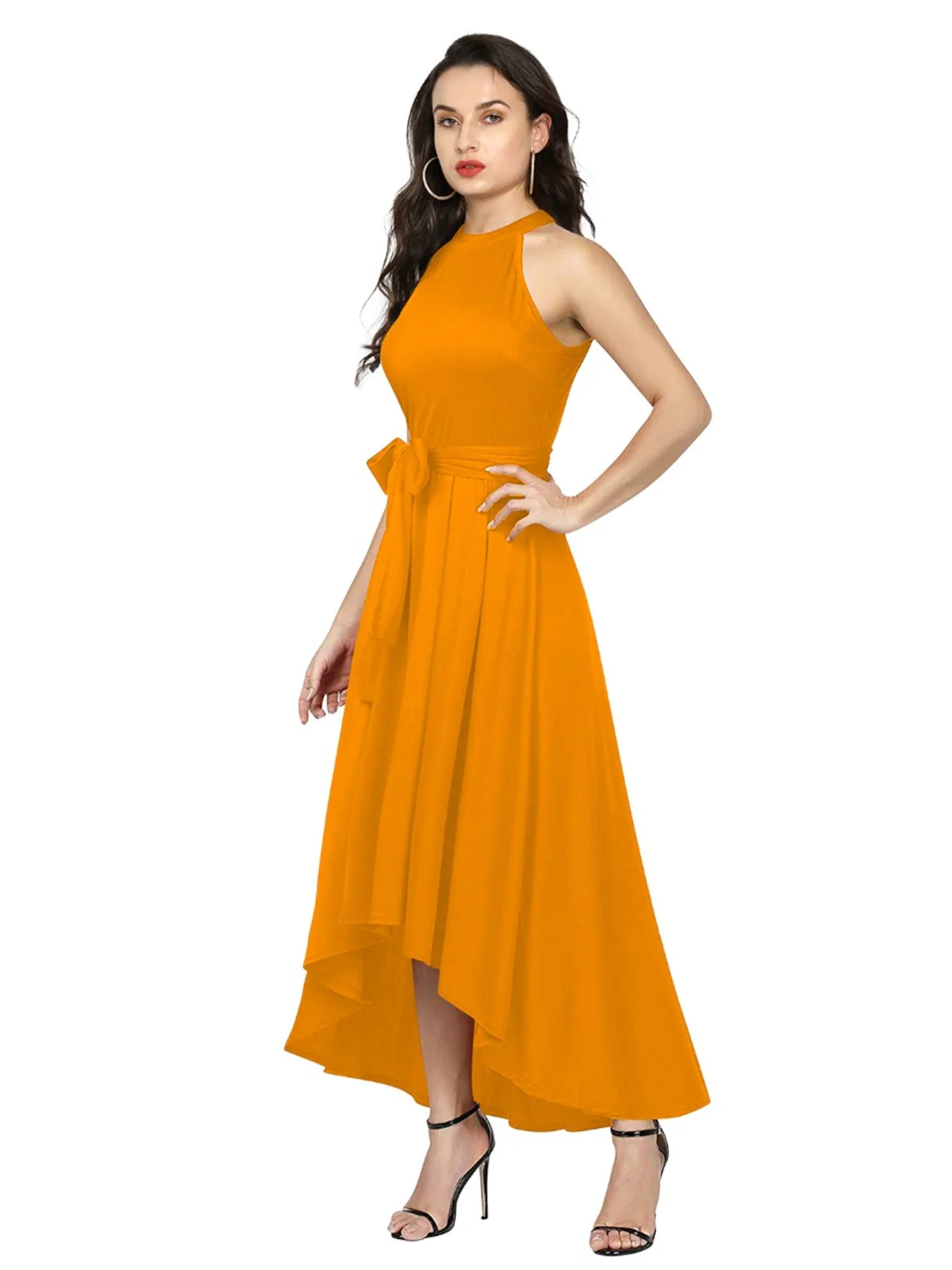 Odette Yellow Polyester High Low Dress For Women - Image 3