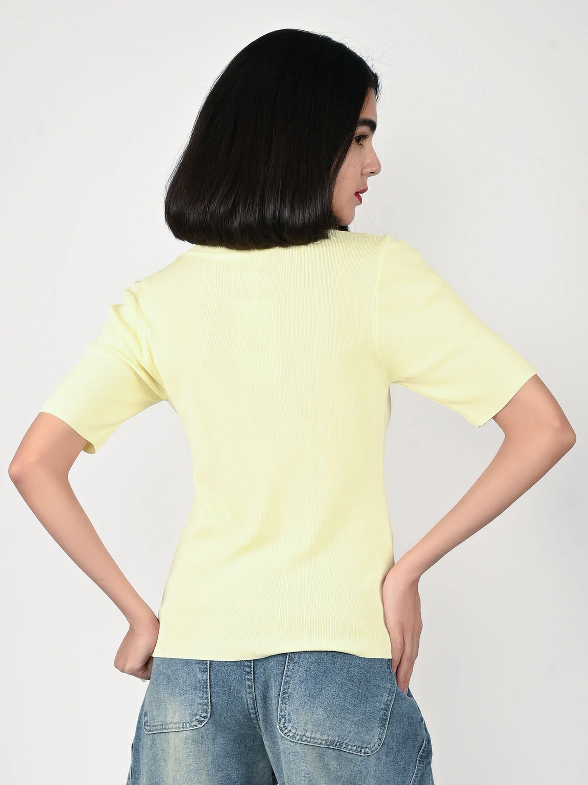 Odette Yellow Polyester Lycra Embellished Top For Women - Image 4