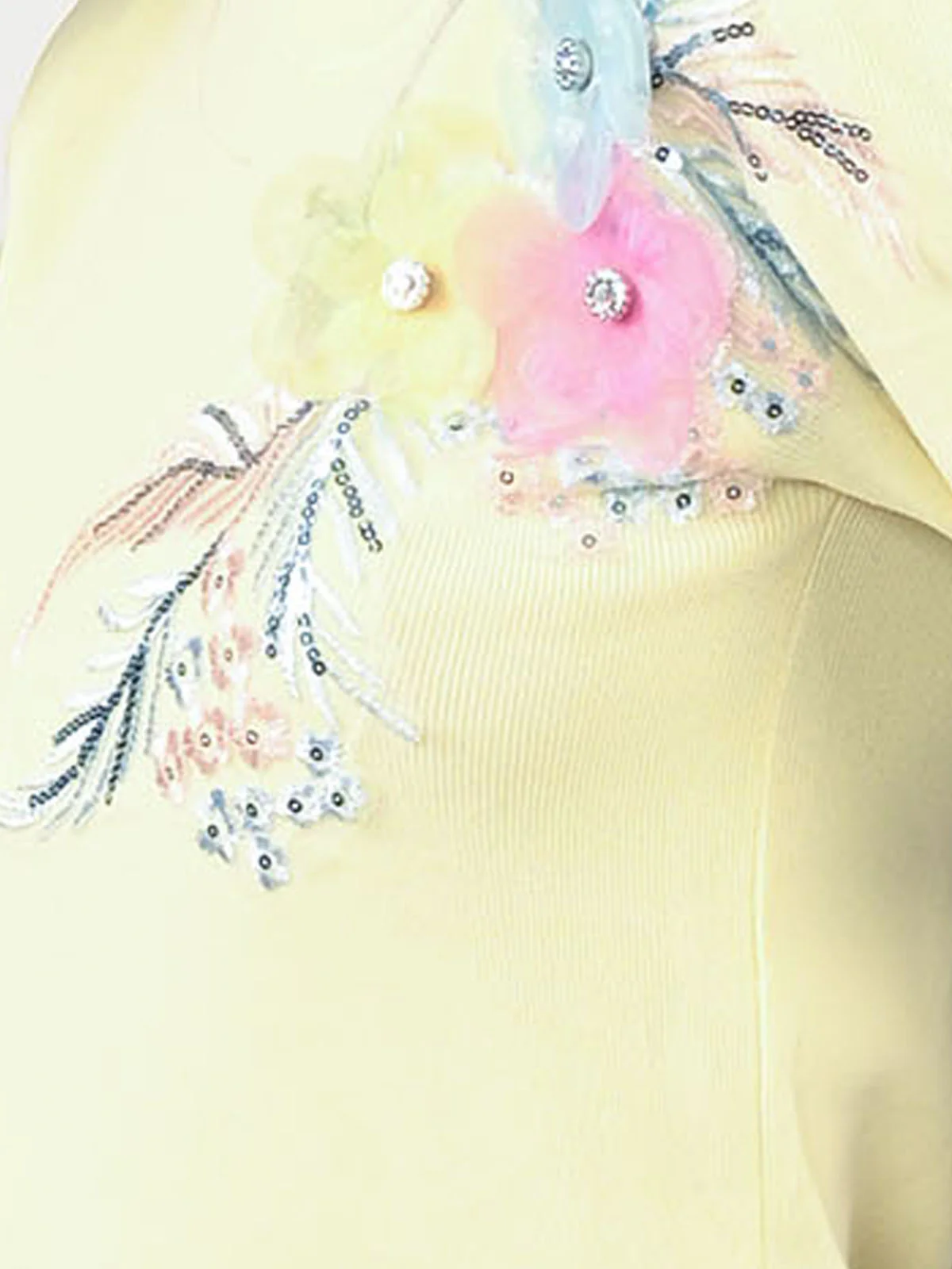 Odette Yellow Polyester Lycra Embellished Top For Women - Image 6