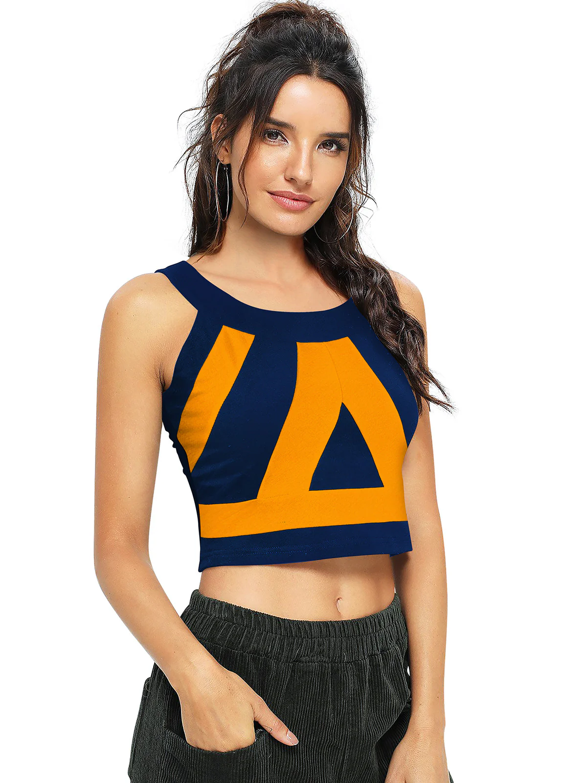 Odette Yellow and Blue Polyester Printed  Top For Women - Image 2