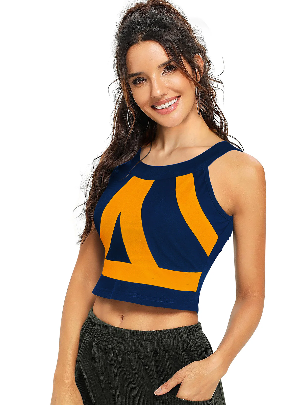 Odette Yellow and Blue Polyester Printed  Top For Women - Image 3