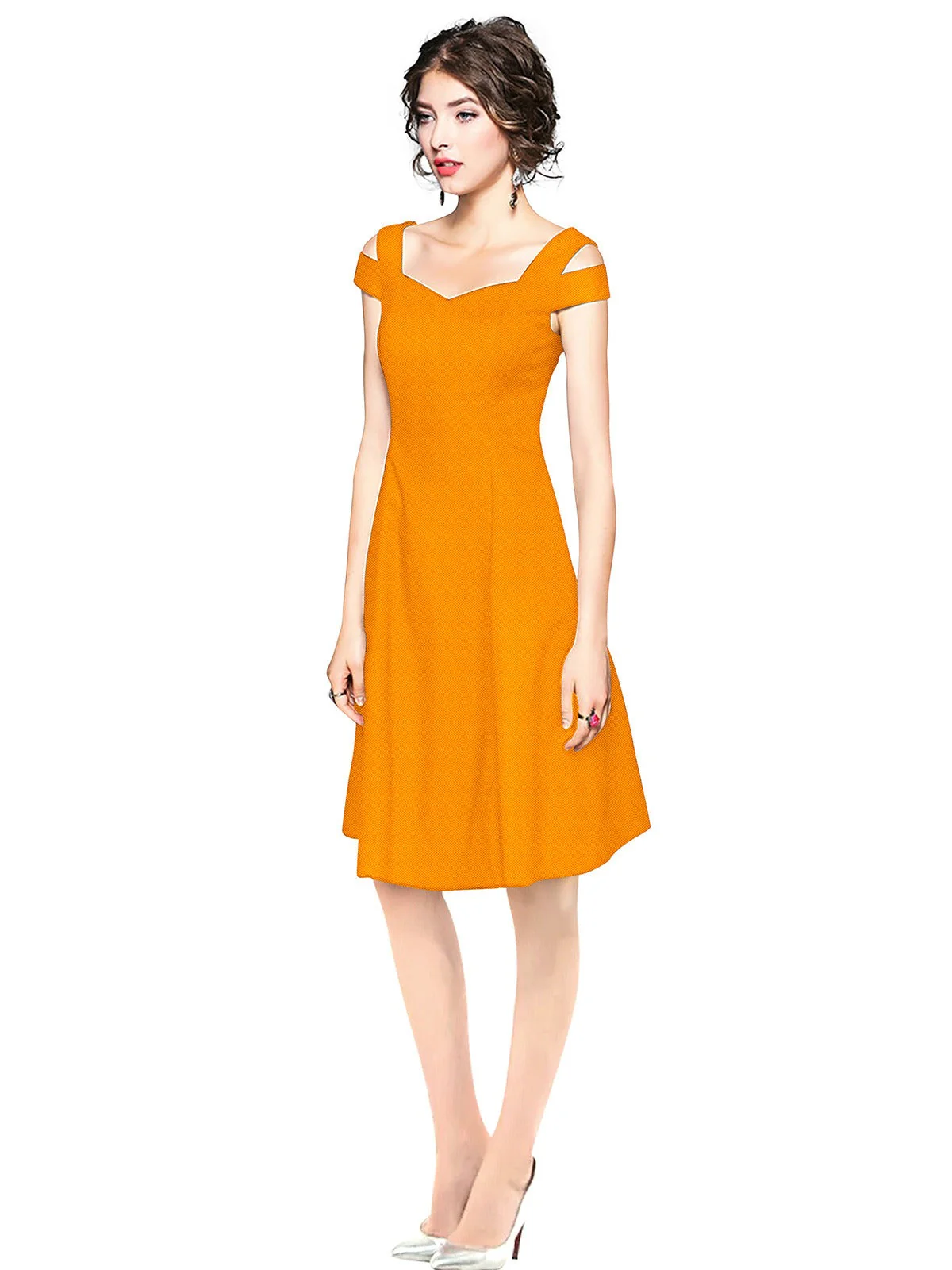 Odette Yellow Polyester Skater Dress For Women - Image 2