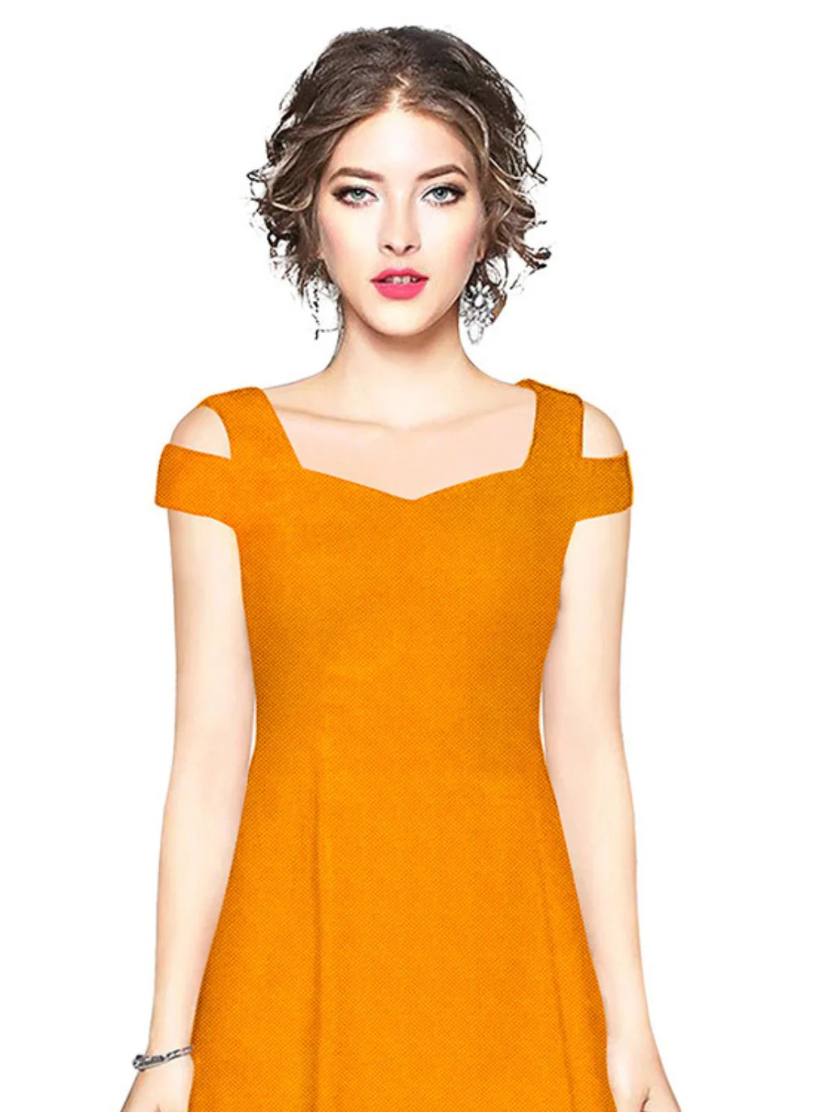 Odette Yellow Polyester Skater Dress For Women - Image 4