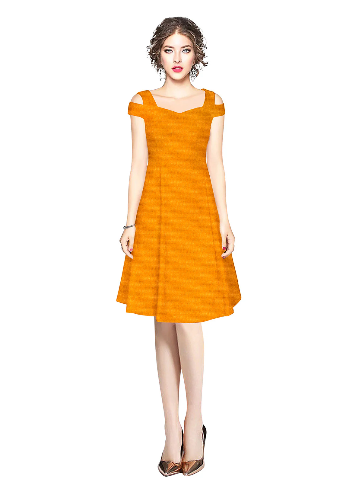 Odette Yellow Polyester Skater Dress For Women - Image 5