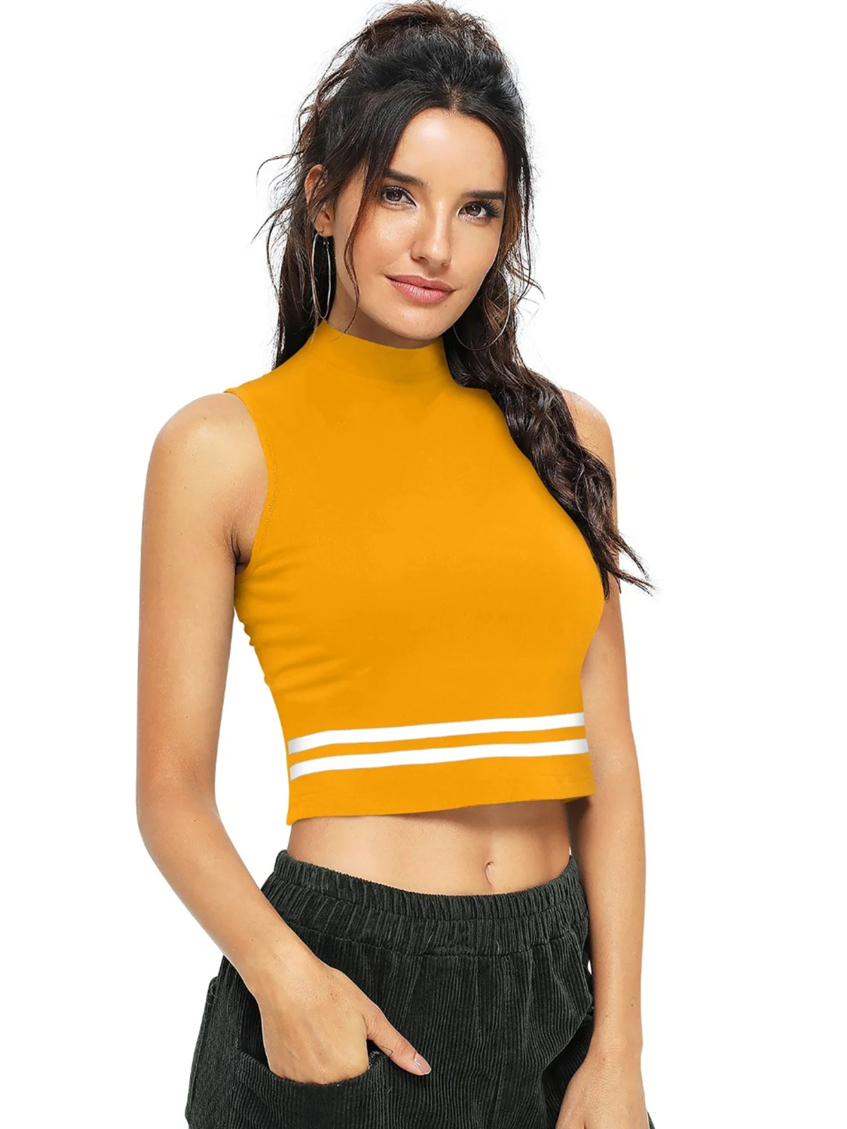 Odette Yellow Polyester Solid Top For Women - Image 3