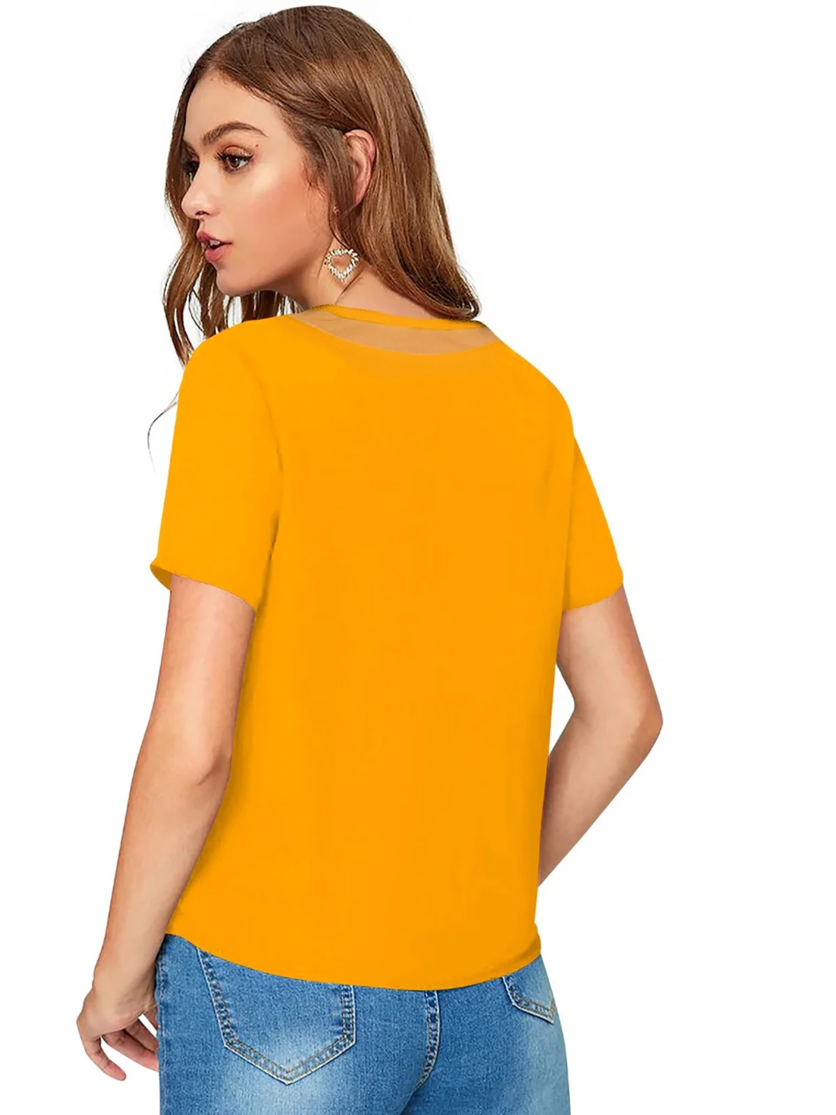 Odette Yellow Polyester Solid Top For Women - Image 2
