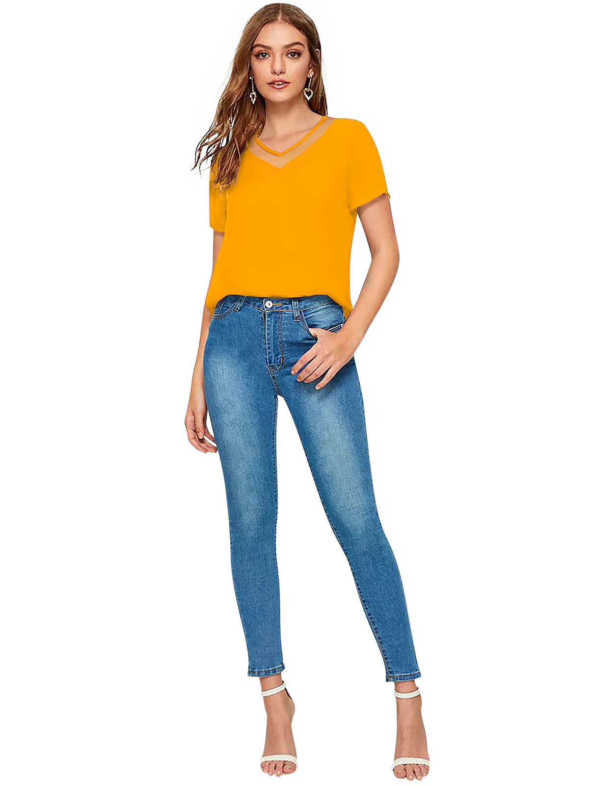Odette Yellow Polyester Solid Top For Women - Image 4