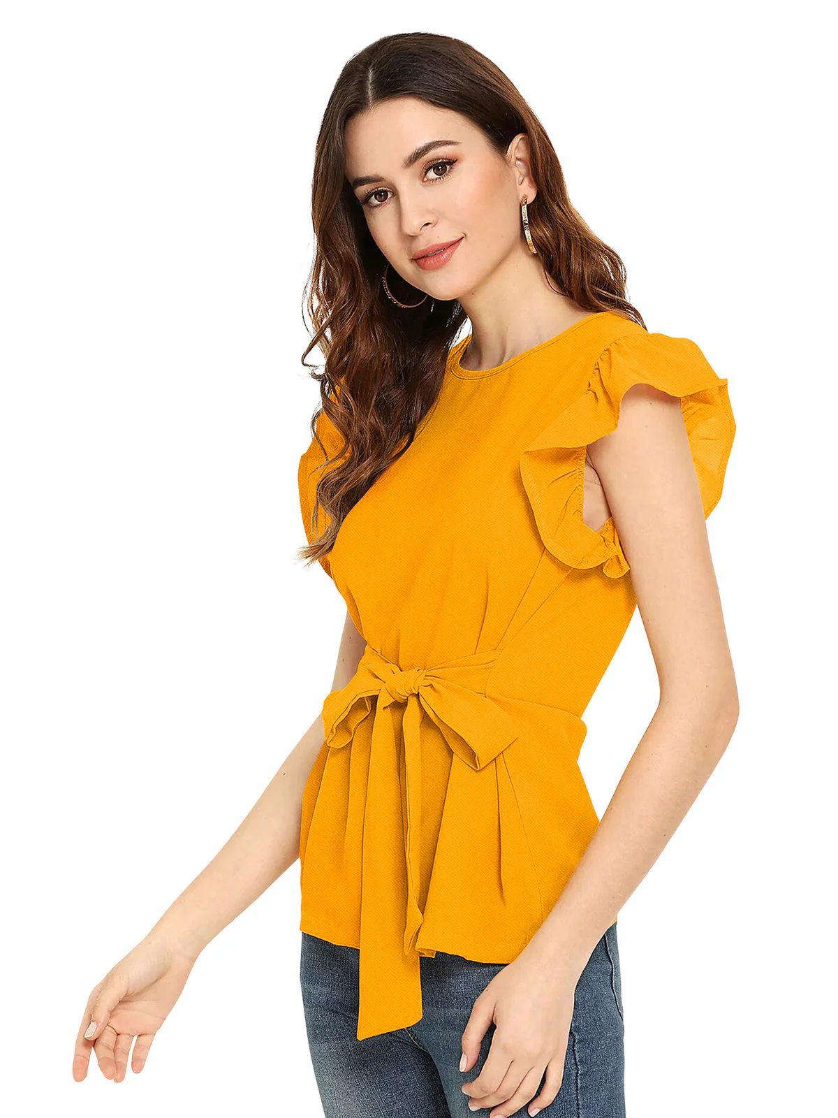 Odette Yellow Polyester Solid Top For Women - Image 3
