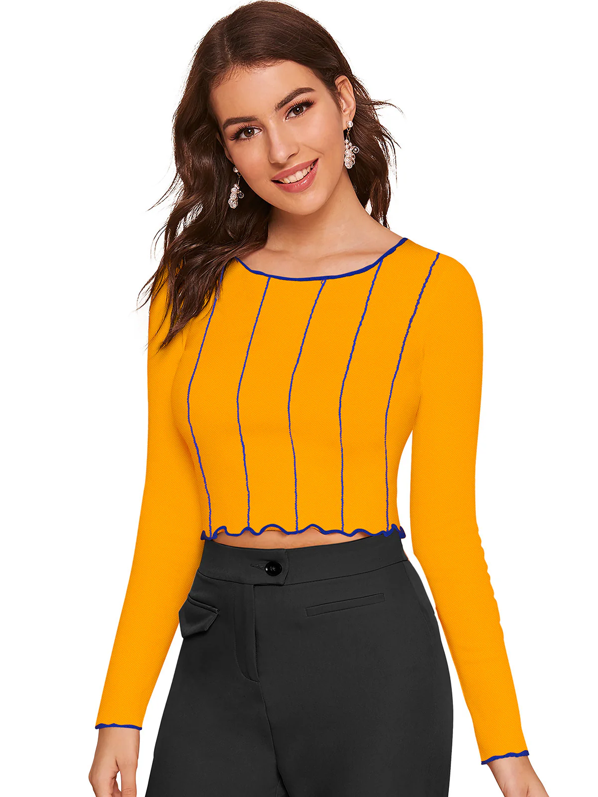 Odette Yellow Polyester Striped Top For Women - Image 2