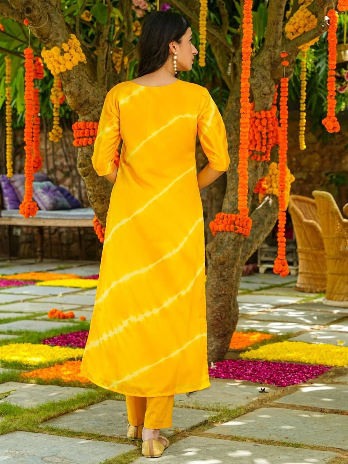 Odette Yellow Printed Cotton Stitched Kurta Set For Women - Image 4