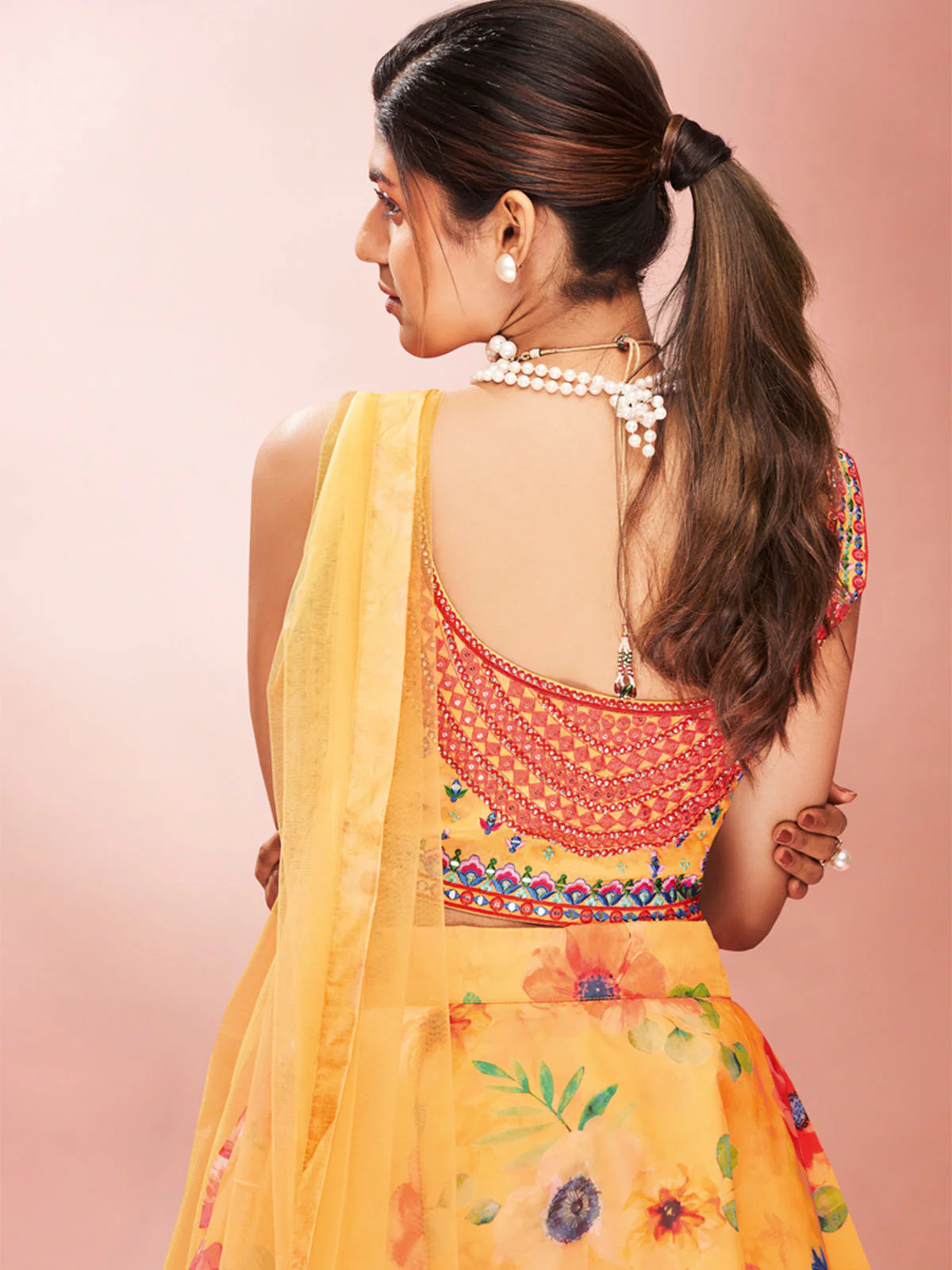 Odette Yellow Printed Organza Stitched Lehenga With Blouse For Women - Image 4