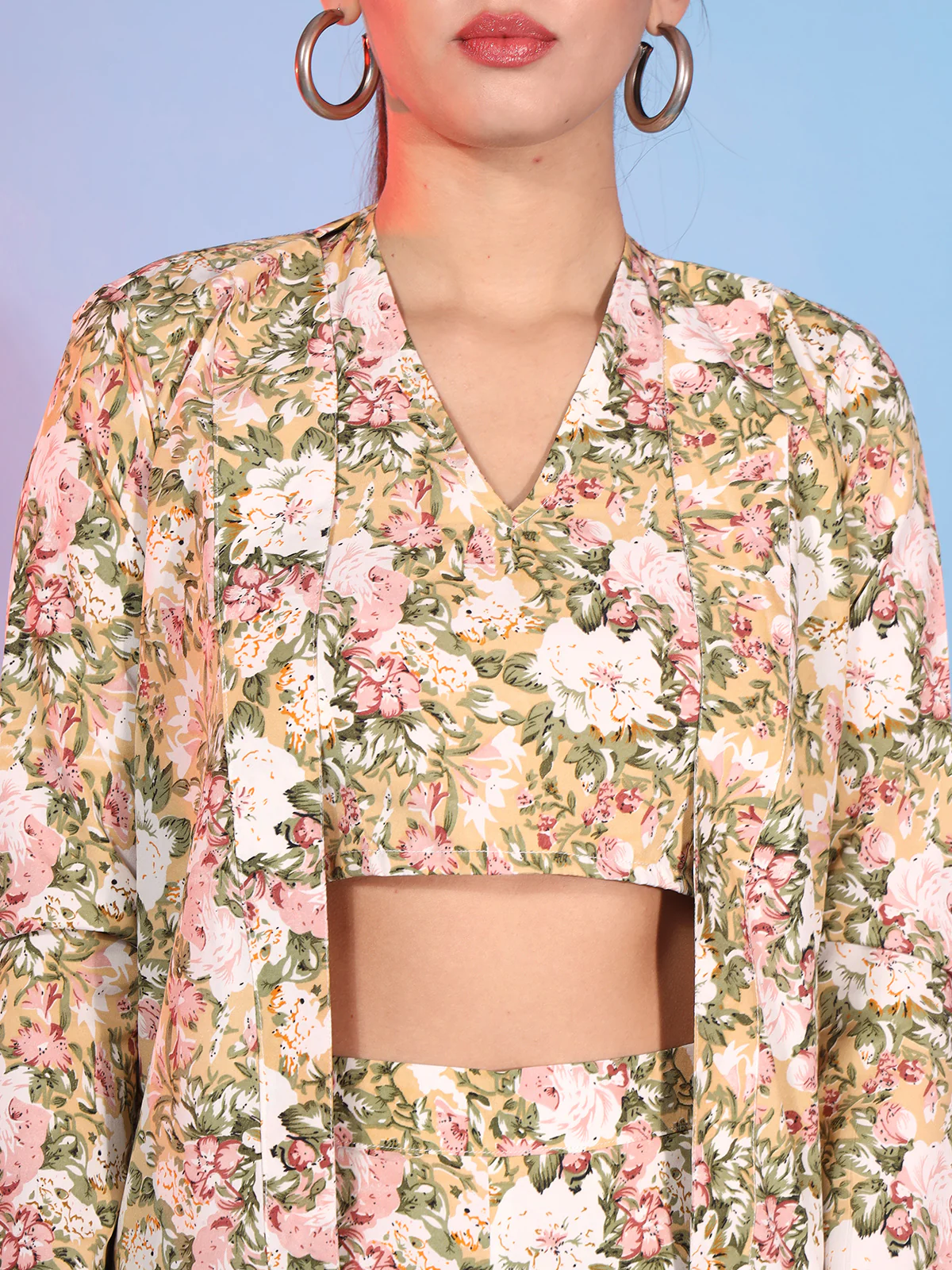Odette Yellow Printed Crepe Stitched Co-Ord Set For Women - Image 6