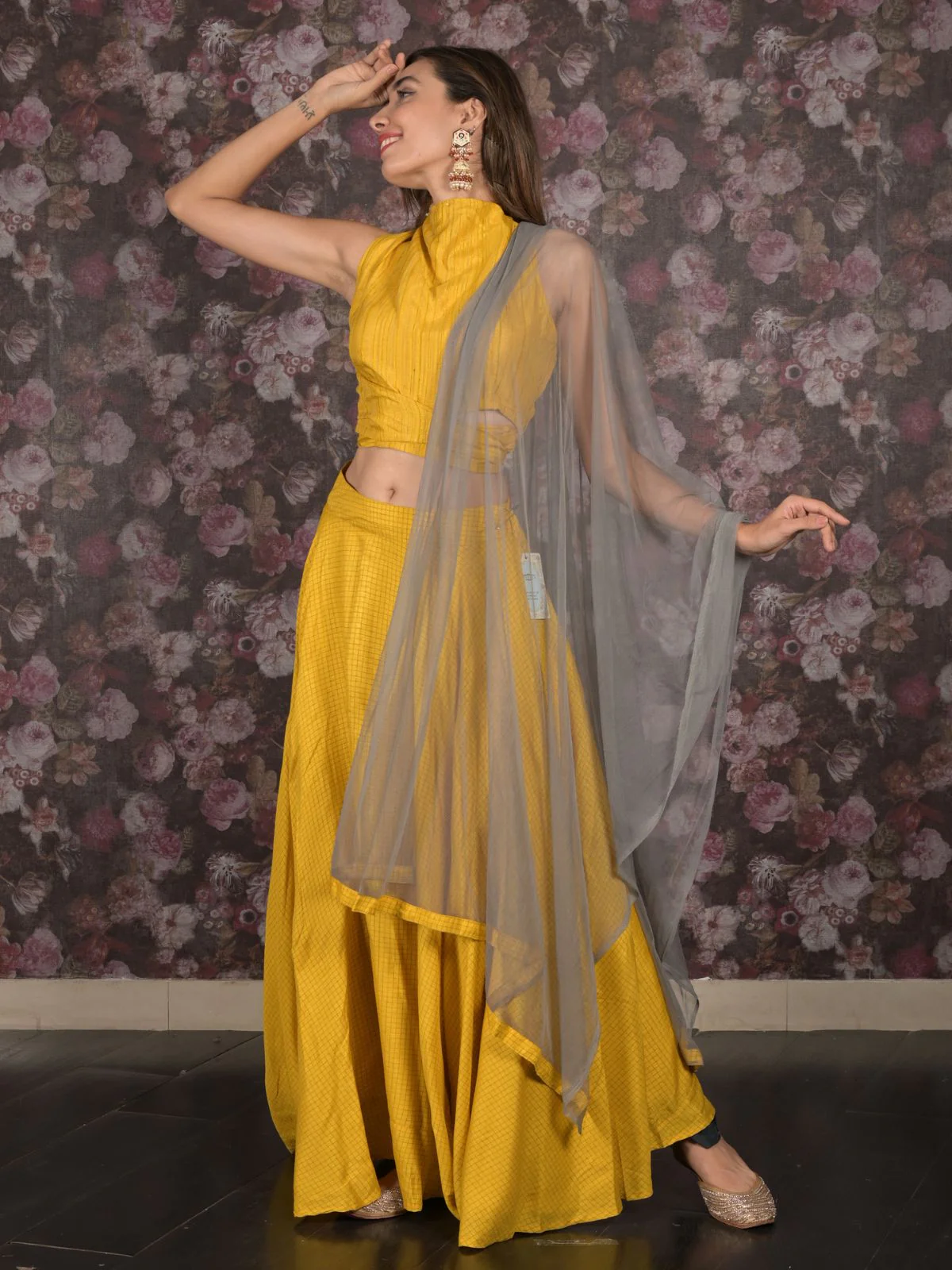 Odette Yellow Printed Stitched Cotton Lehenga with Stitched Blouse for Women - Image 2