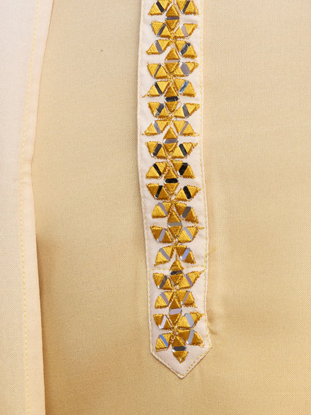 Odette Yellow Rayon Mirror Work Stitched Kurta With Dupatta For Men - Image 7