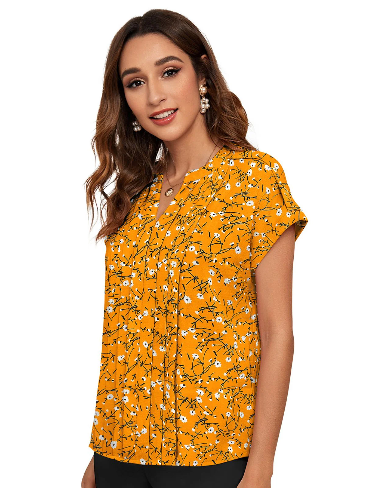 Odette Yellow Cotton Blend Printed Top For Women - Image 3