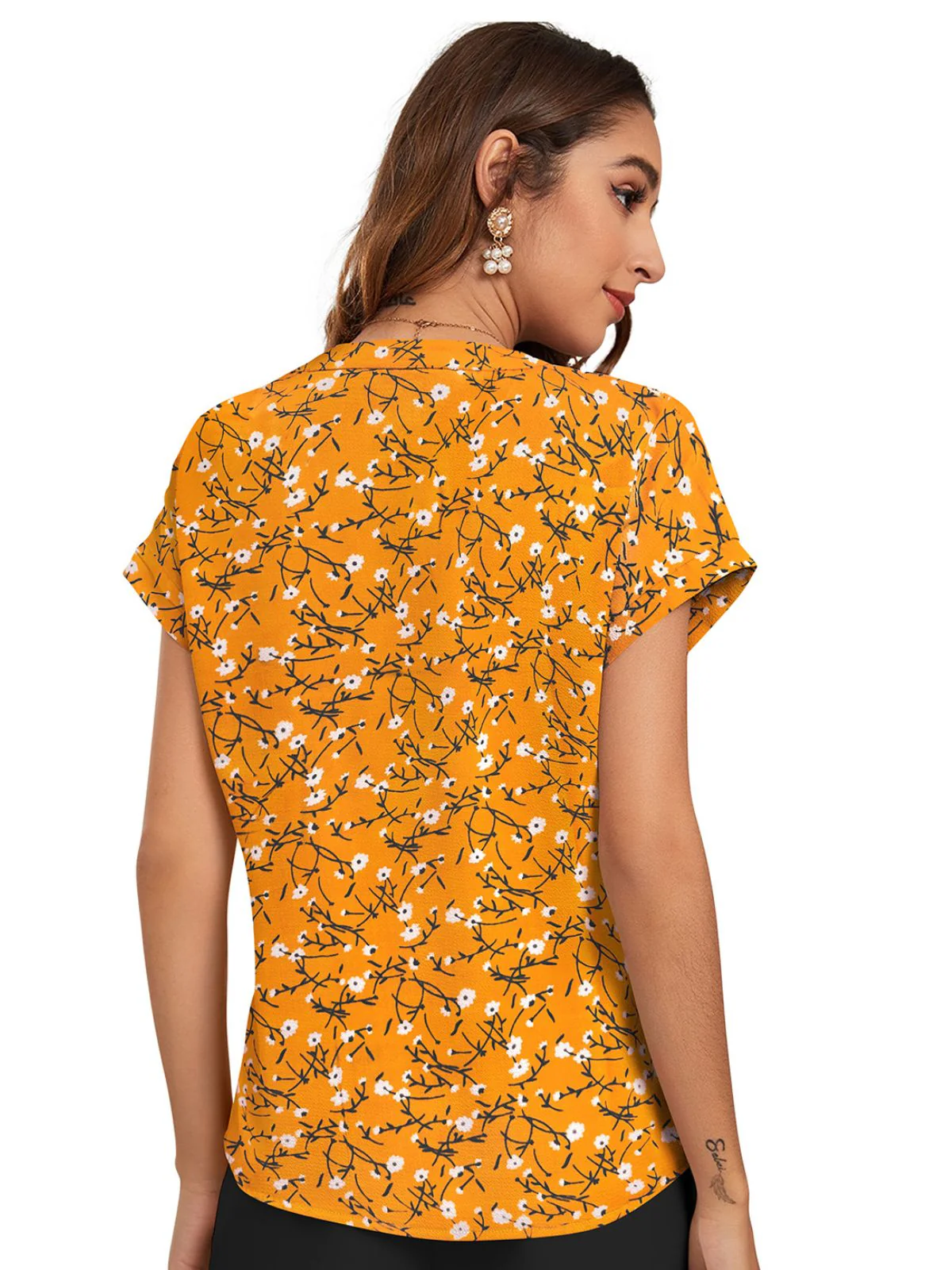 Odette Yellow Cotton Blend Printed Top For Women - Image 4