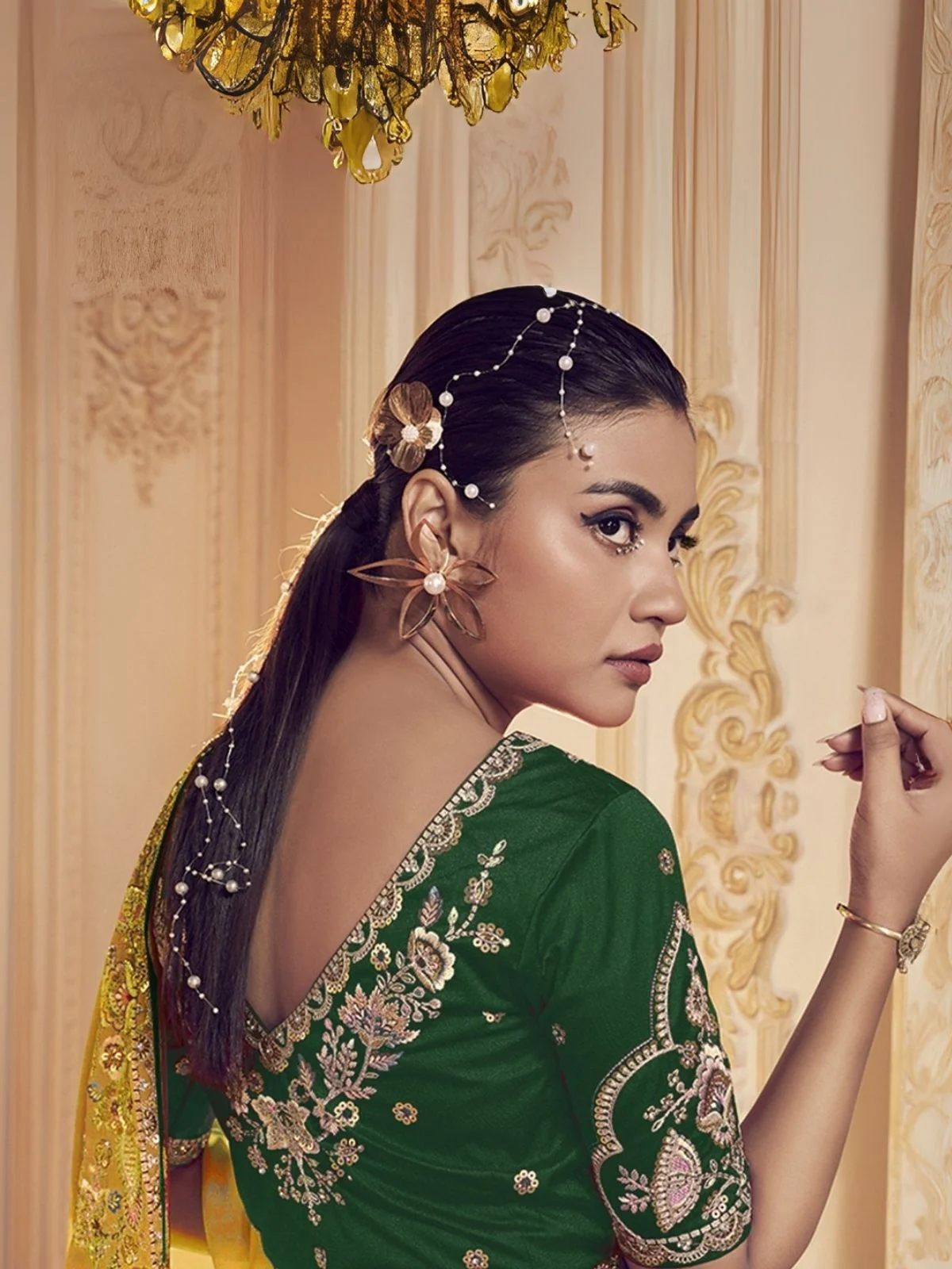 Odette Yellow Satin Embroidered Elegant Saree For Women - Image 2